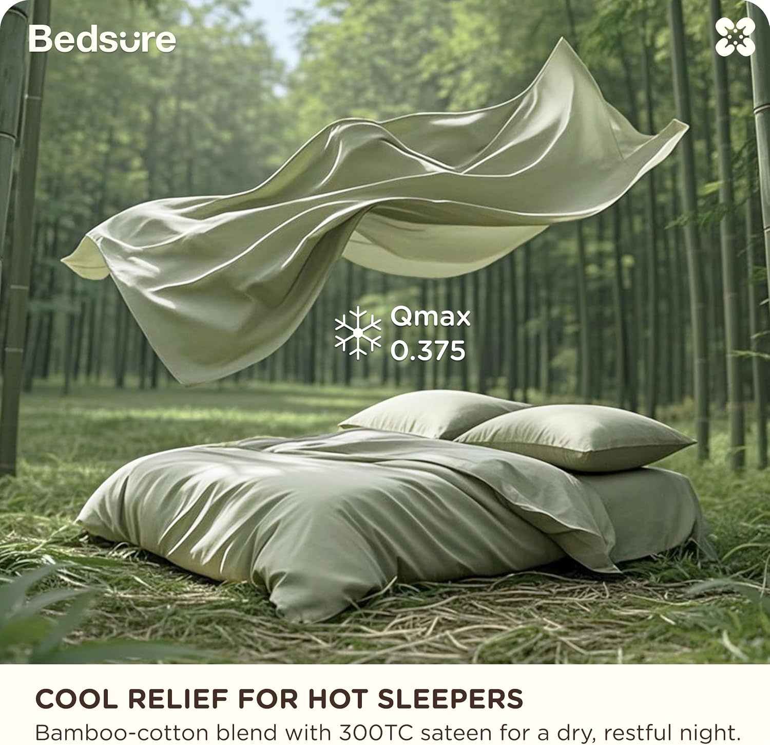 image:imageBedsure PureWoven Cooling Duvet Cover Ideal for Hot Sleepers Queen Size Cotton Blend Viscose Derived from Bamboo Breathable amp Buttery Soft Hotel Luxury Bedding Set Sage Green
