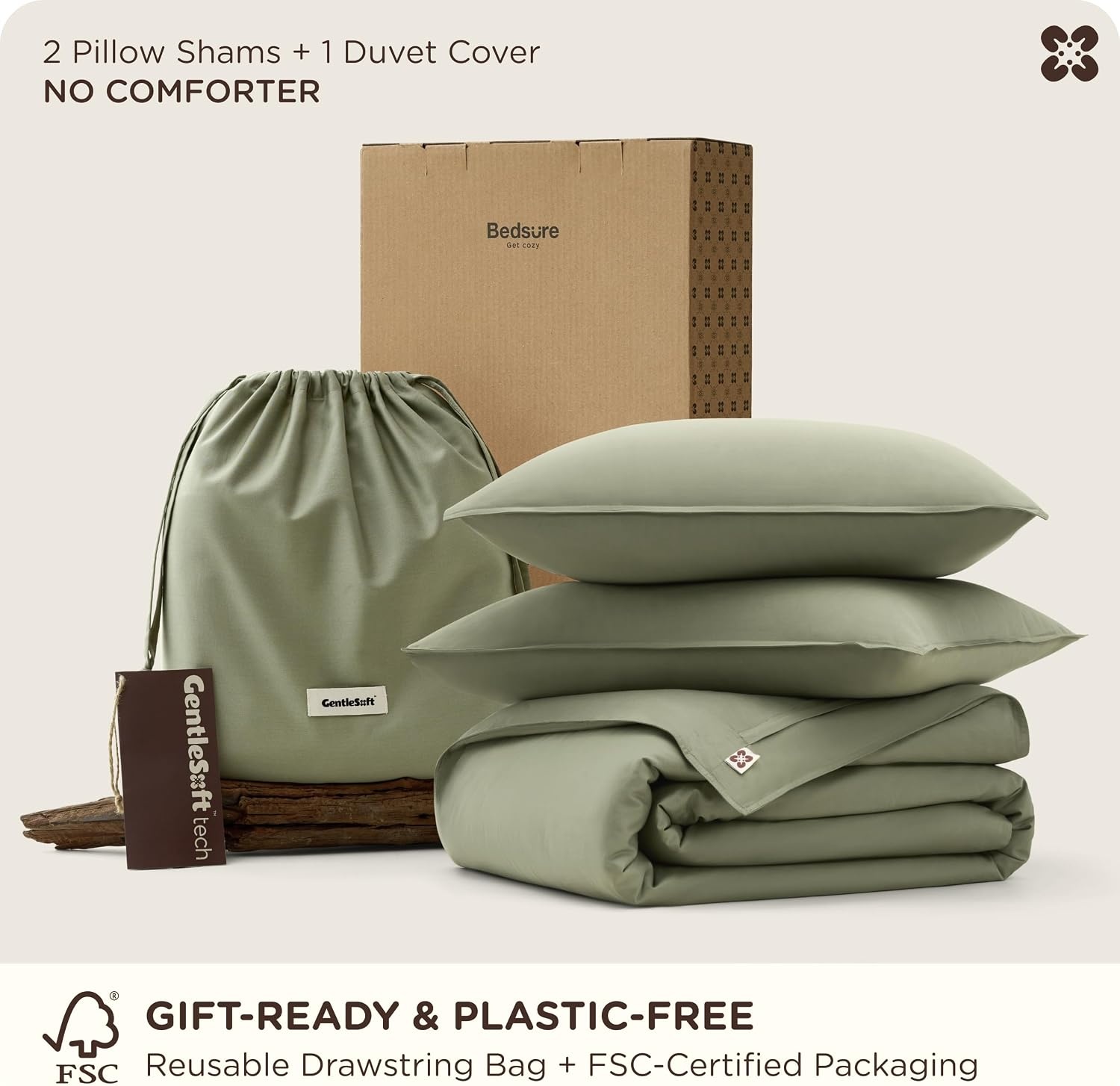 image:imageBedsure PureWoven Cooling Duvet Cover Ideal for Hot Sleepers Queen Size Cotton Blend Viscose Derived from Bamboo Breathable amp Buttery Soft Hotel Luxury Bedding Set Sage Green