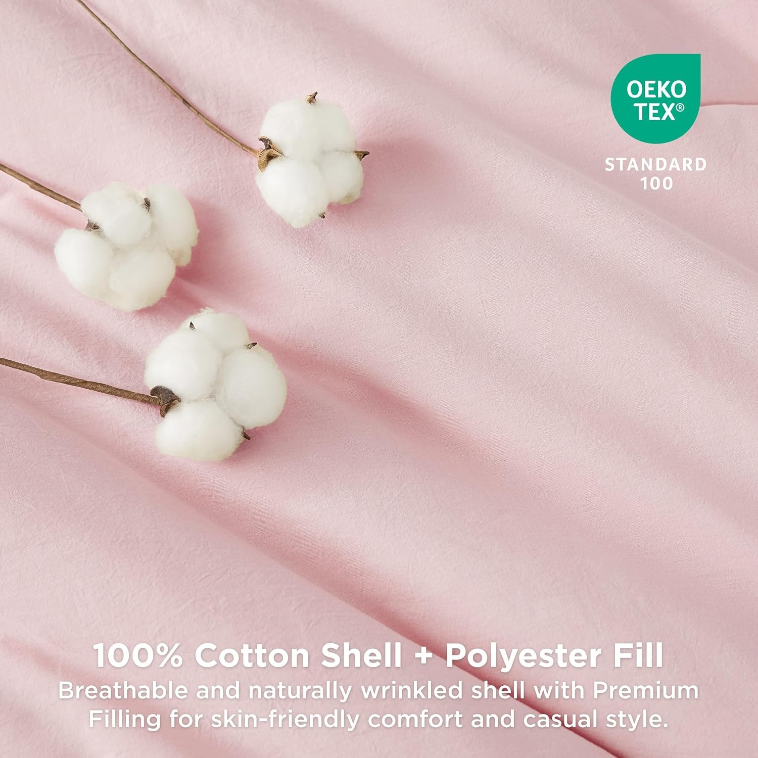 image:imageBedsure PureWoven Cotton Comforter Set Prewashed Queen Grayish Olive Green Cotton Fabric Microfiber Inner Fill Soft Breathable Natural Wrinkle 1 Comforter90 X 90 2 Pillow Shams20x2600 Light Pink