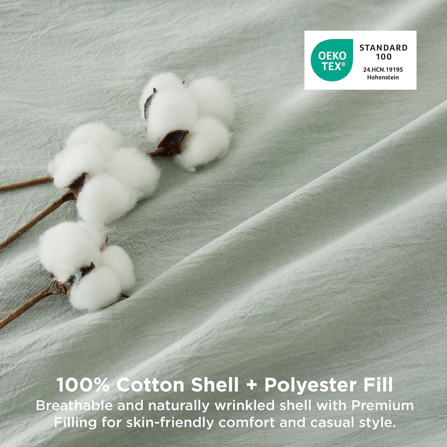 image:imageBedsure PureWoven Cotton Comforter Set Prewashed Queen Grayish Olive Green Cotton Fabric Microfiber Inner Fill Soft Breathable Natural Wrinkle 1 Comforter90 X 90 2 Pillow Shams20x2611 Sage Green