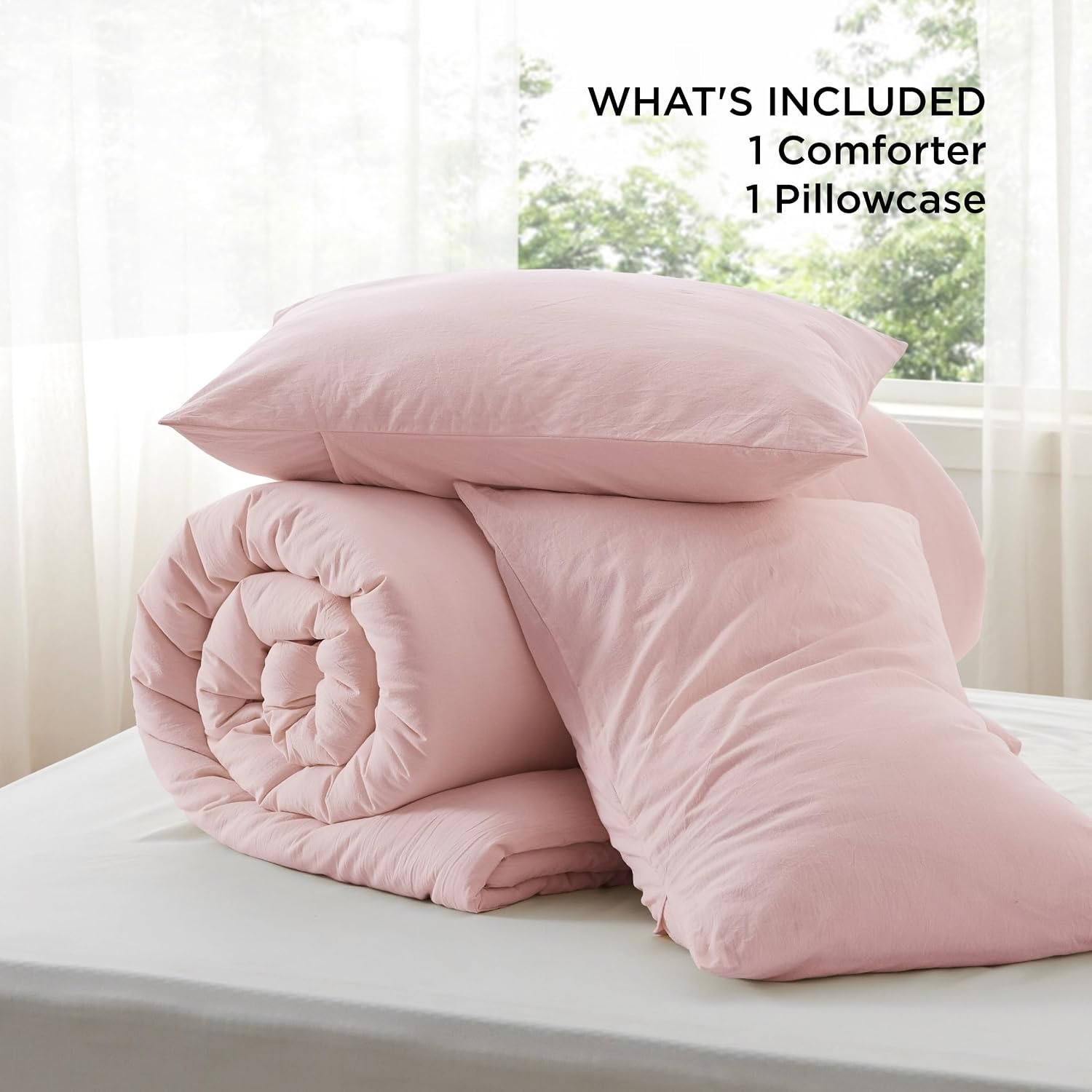 image:imageBedsure PureWoven Cotton Comforter Set Prewashed Queen Grayish Olive Green Cotton Fabric Microfiber Inner Fill Soft Breathable Natural Wrinkle 1 Comforter90 X 90 2 Pillow Shams20x2600 Light Pink