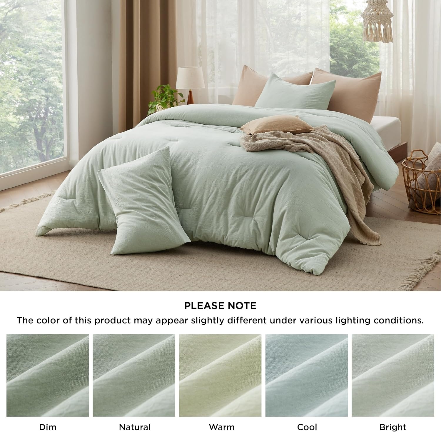 image:imageBedsure PureWoven Cotton Comforter Set Prewashed Queen Grayish Olive Green Cotton Fabric Microfiber Inner Fill Soft Breathable Natural Wrinkle 1 Comforter90 X 90 2 Pillow Shams20x2611 Sage Green