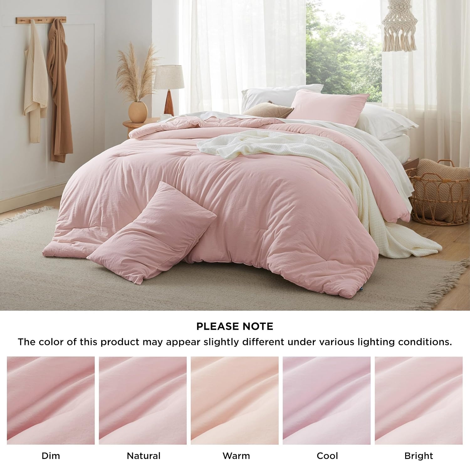 image:imageBedsure PureWoven Cotton Comforter Set Prewashed Queen Grayish Olive Green Cotton Fabric Microfiber Inner Fill Soft Breathable Natural Wrinkle 1 Comforter90 X 90 2 Pillow Shams20x2600 Light Pink