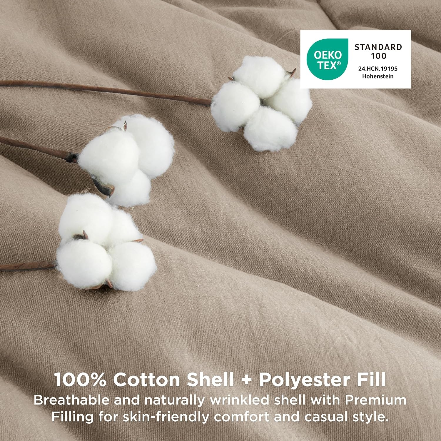 image:imageBedsure PureWoven Cotton Comforter Set Prewashed Queen Grayish Olive Green Cotton Fabric Microfiber Inner Fill Soft Breathable Natural Wrinkle 1 Comforter90 X 90 2 Pillow Shams20x2607 Taupe