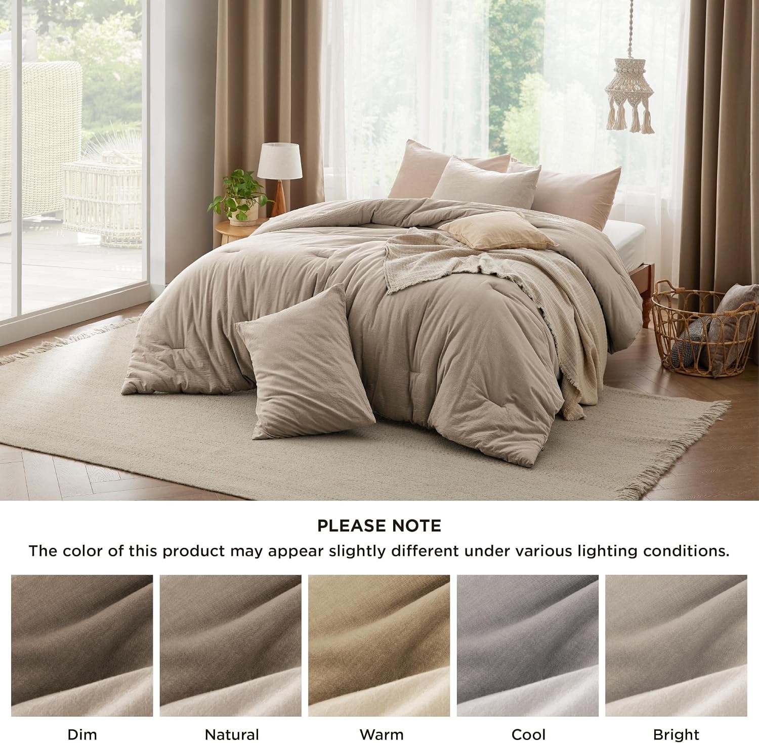 image:imageBedsure PureWoven Cotton Comforter Set Prewashed Queen Grayish Olive Green Cotton Fabric Microfiber Inner Fill Soft Breathable Natural Wrinkle 1 Comforter90 X 90 2 Pillow Shams20x2607 Taupe