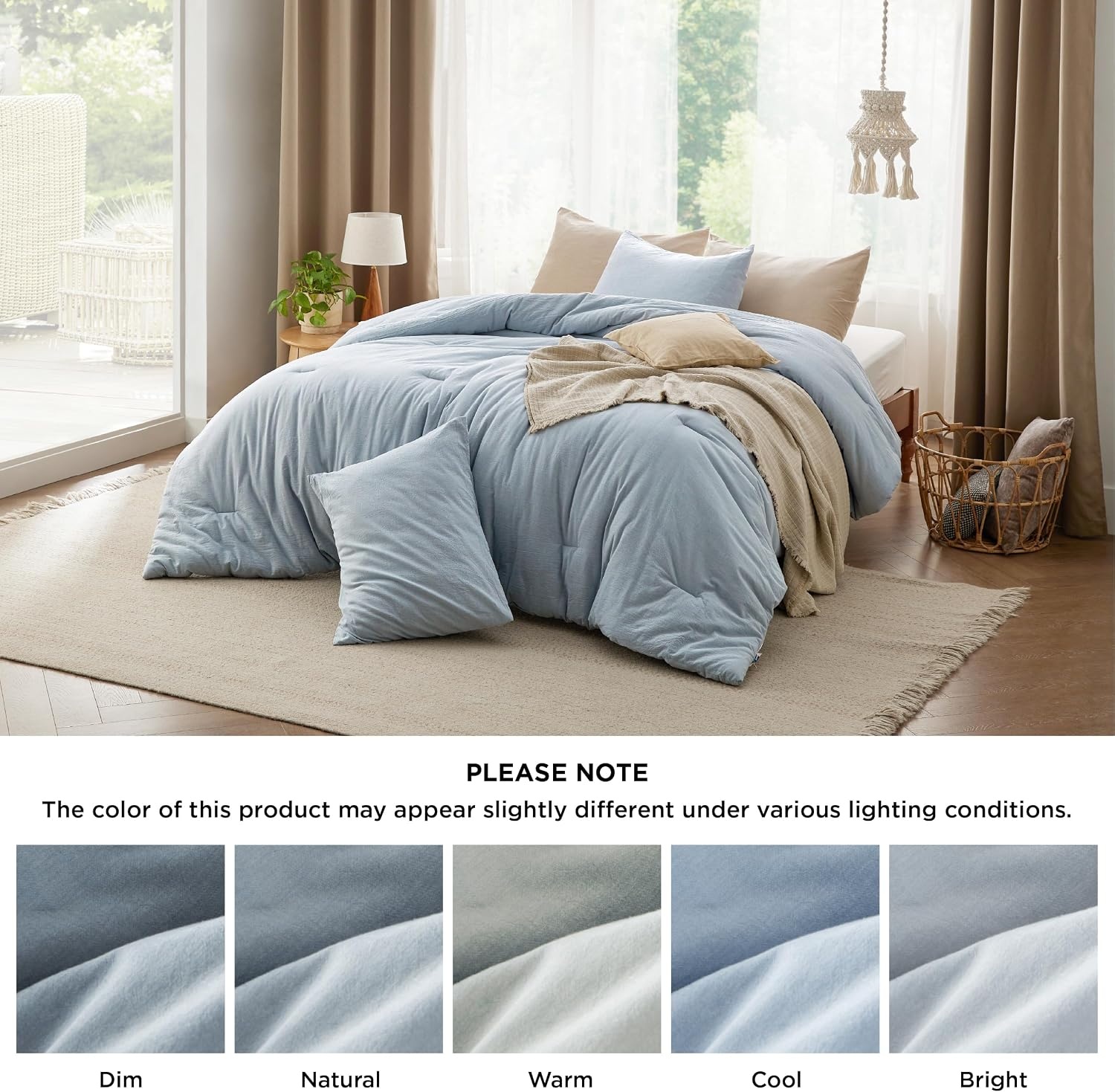 image:imageBedsure PureWoven Cotton Comforter Set Prewashed Queen Grayish Olive Green Cotton Fabric Microfiber Inner Fill Soft Breathable Natural Wrinkle 1 Comforter90 X 90 2 Pillow Shams20x2609 Mineral Blue