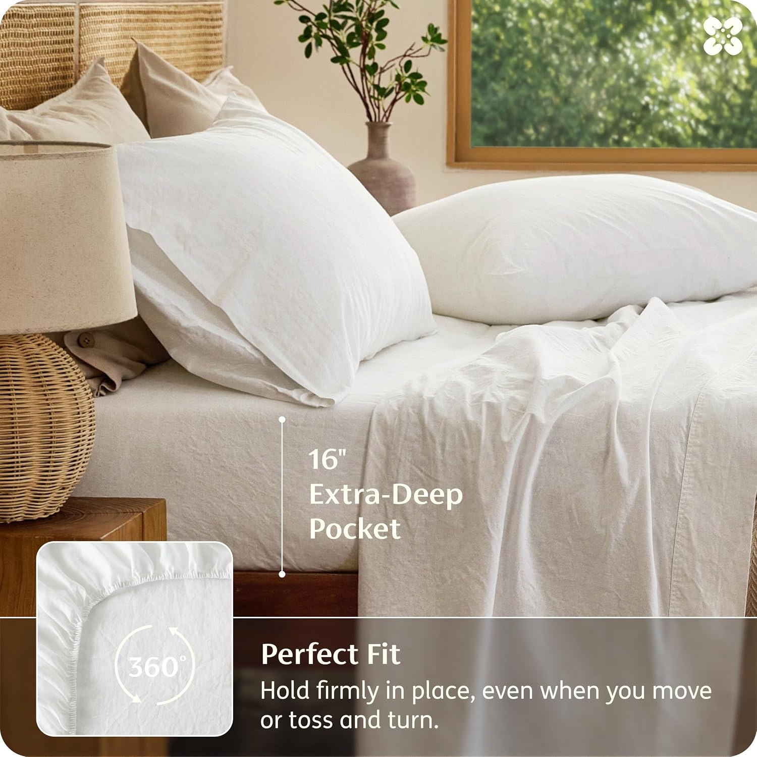image:imageBedsure PureWoven Linen Sheets Queen Size Cotton Linen Blend Sheets 4PCS BV amp OekoTex Certified AllSeason Breathable for Hot Sleepers AntiPilling amp Tearproof 16 Deep Pocket Linen Beige02 Pure White