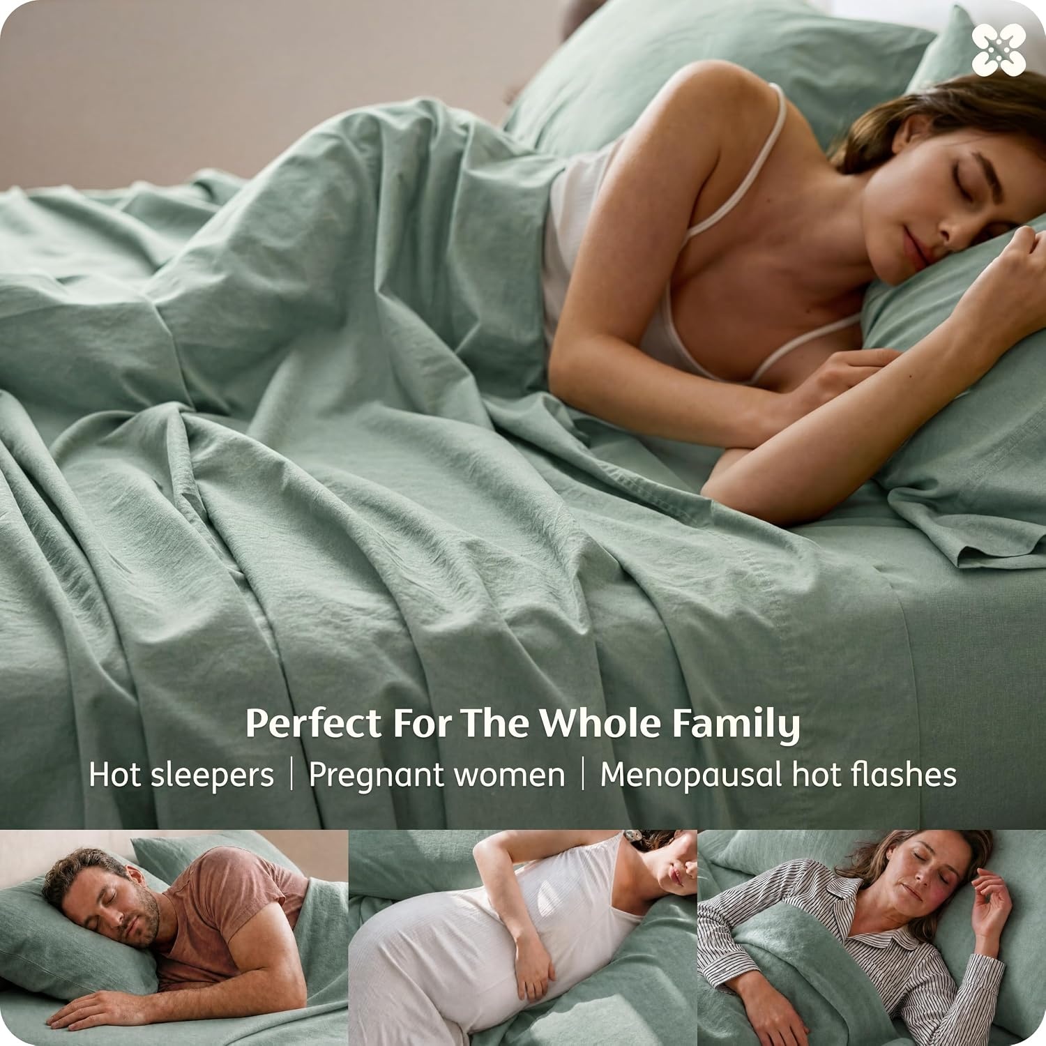 image:imageBedsure PureWoven Linen Sheets Queen Size Cotton Linen Blend Sheets 4PCS BV amp OekoTex Certified AllSeason Breathable for Hot Sleepers AntiPilling amp Tearproof 16 Deep Pocket Linen Beige03 Sage Green
