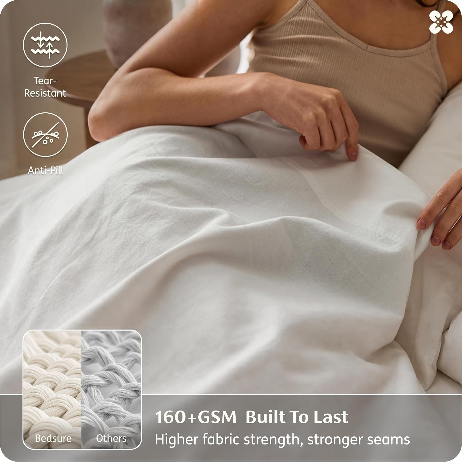 image:imageBedsure PureWoven Linen Sheets Queen Size Cotton Linen Blend Sheets 4PCS BV amp OekoTex Certified AllSeason Breathable for Hot Sleepers AntiPilling amp Tearproof 16 Deep Pocket Linen Beige02 Pure White