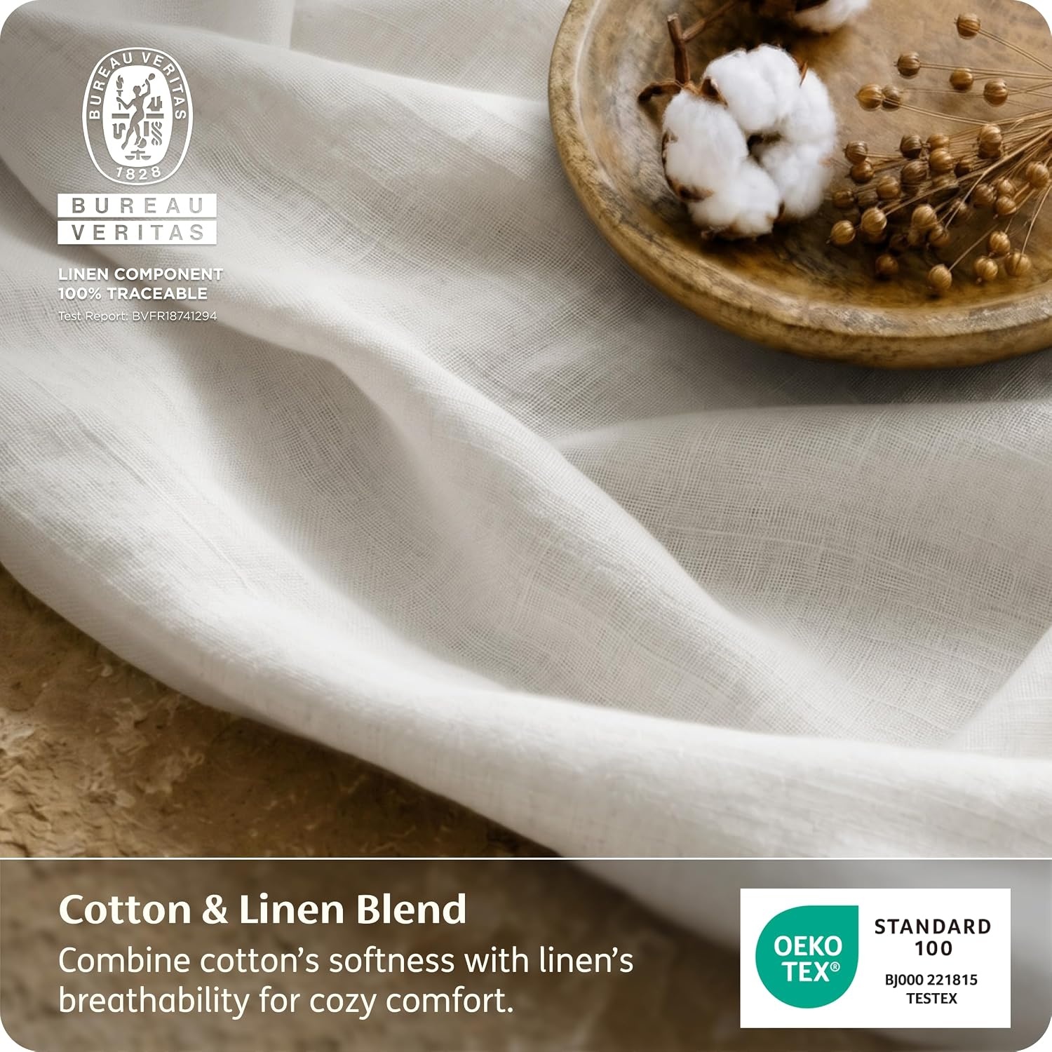 image:imageBedsure PureWoven Linen Sheets Queen Size Cotton Linen Blend Sheets 4PCS BV amp OekoTex Certified AllSeason Breathable for Hot Sleepers AntiPilling amp Tearproof 16 Deep Pocket Linen Beige02 Pure White
