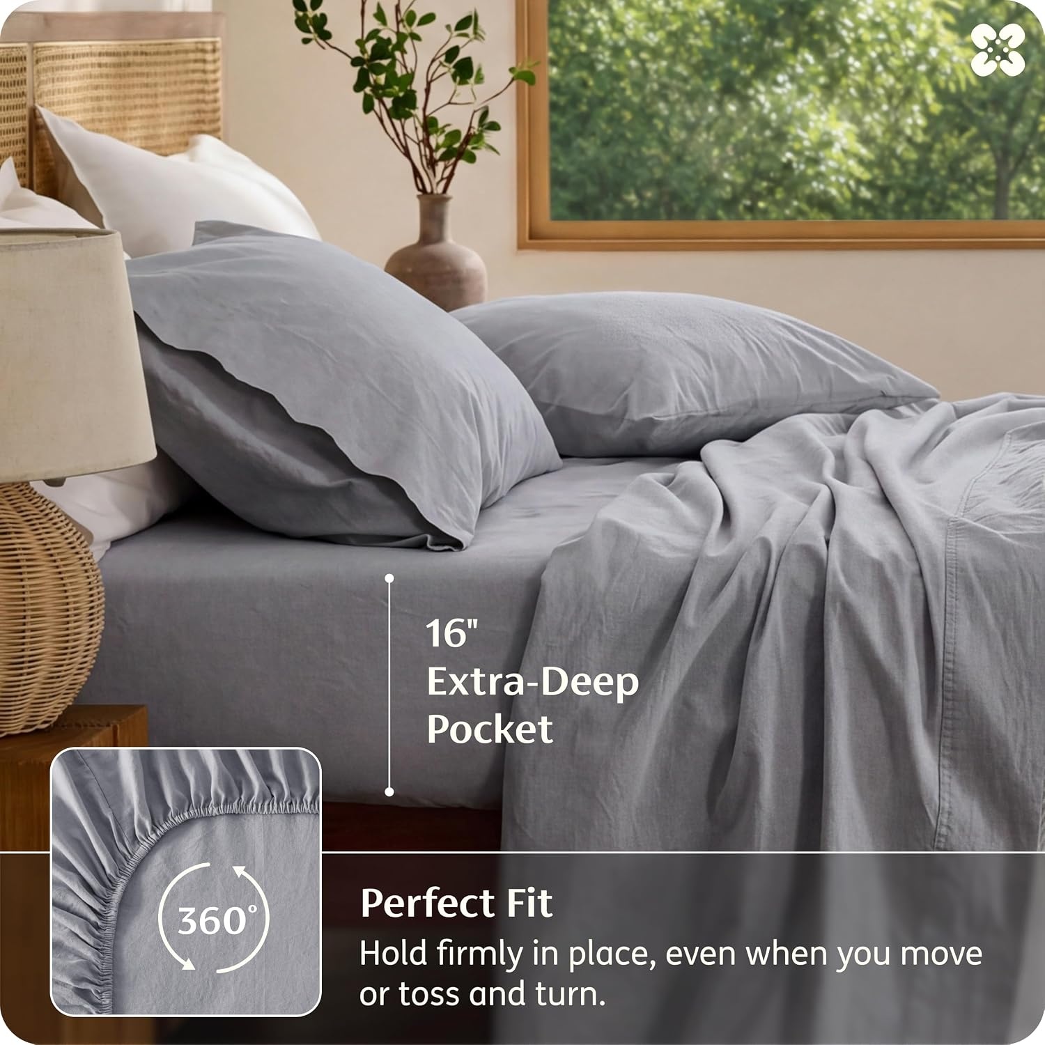 image:imageBedsure PureWoven Linen Sheets Queen Size Cotton Linen Blend Sheets 4PCS BV amp OekoTex Certified AllSeason Breathable for Hot Sleepers AntiPilling amp Tearproof 16 Deep Pocket Linen Beige05 Grey