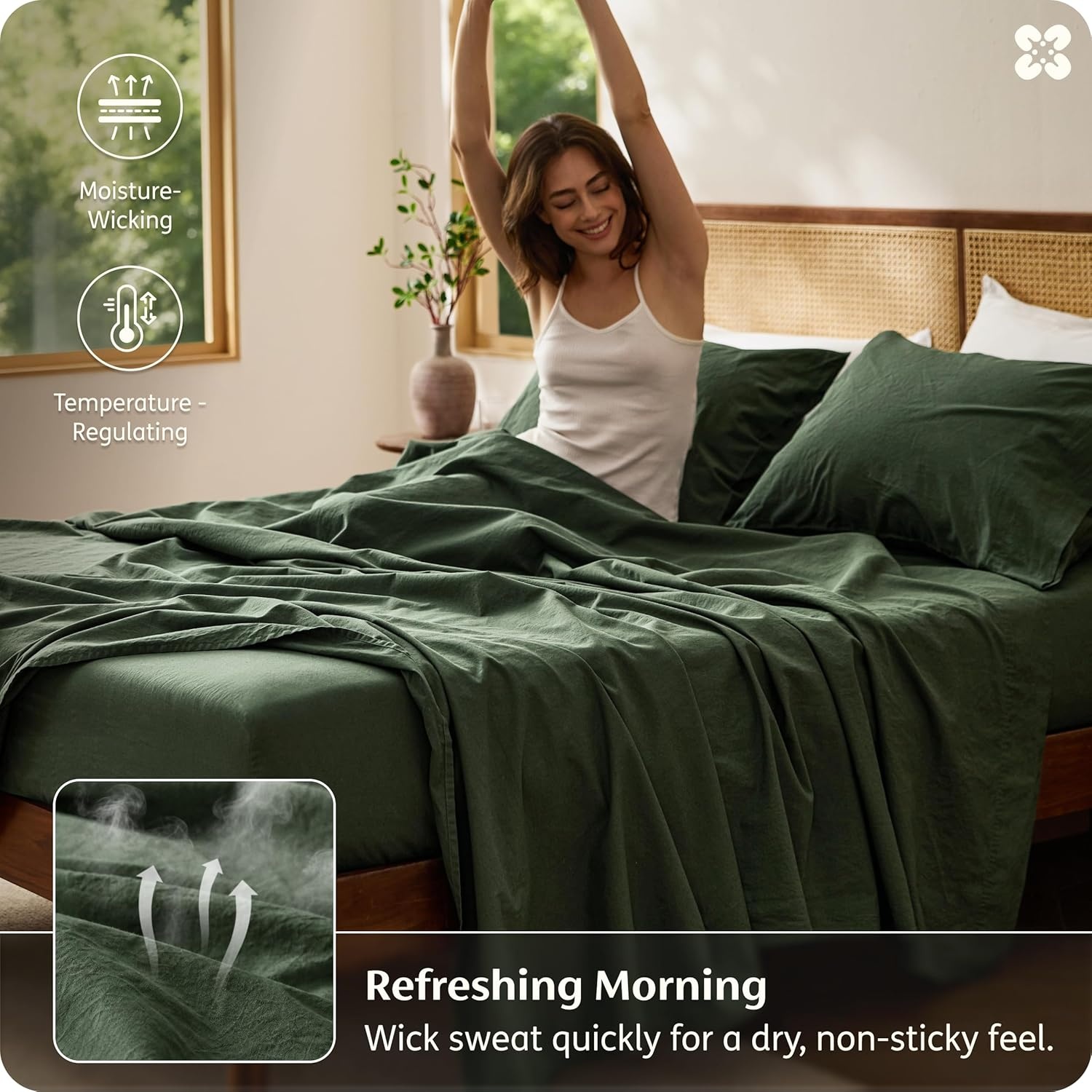 image:imageBedsure PureWoven Linen Sheets Queen Size Cotton Linen Blend Sheets 4PCS BV amp OekoTex Certified AllSeason Breathable for Hot Sleepers AntiPilling amp Tearproof 16 Deep Pocket Linen Beige06 Olive Green
