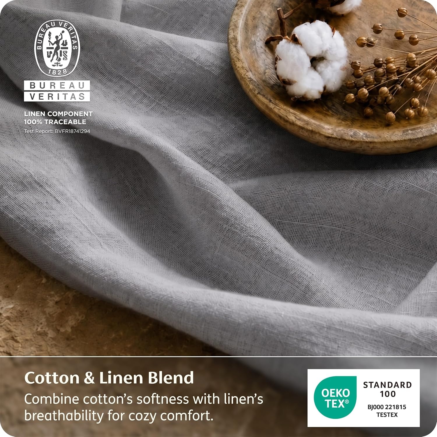 image:imageBedsure PureWoven Linen Sheets Queen Size Cotton Linen Blend Sheets 4PCS BV amp OekoTex Certified AllSeason Breathable for Hot Sleepers AntiPilling amp Tearproof 16 Deep Pocket Linen Beige05 Grey