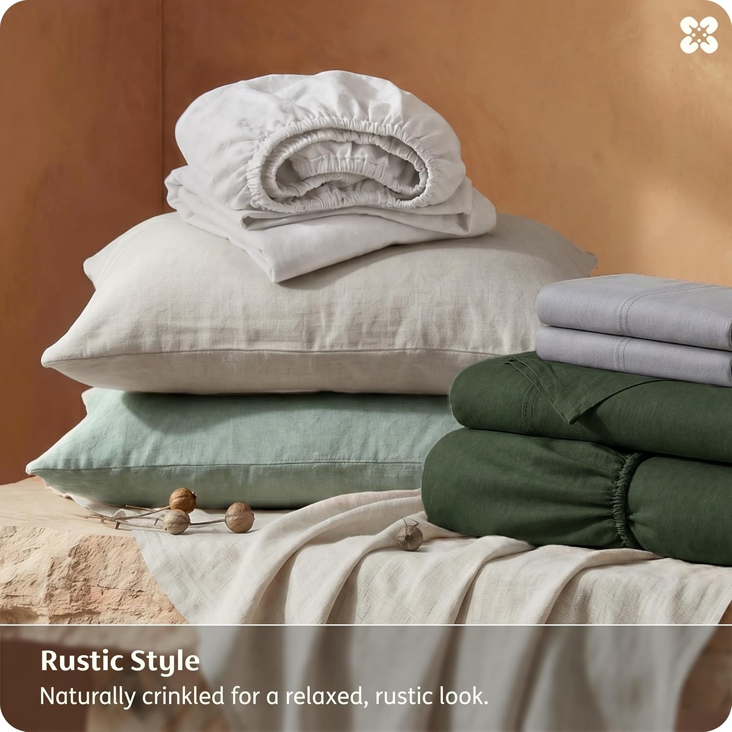 image:imageBedsure PureWoven Linen Sheets Queen Size Cotton Linen Blend Sheets 4PCS BV amp OekoTex Certified AllSeason Breathable for Hot Sleepers AntiPilling amp Tearproof 16 Deep Pocket Linen Beige05 Grey