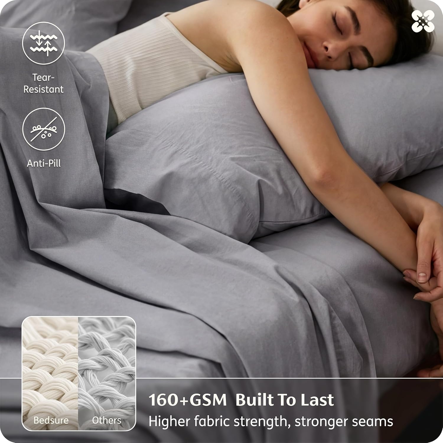image:imageBedsure PureWoven Linen Sheets Queen Size Cotton Linen Blend Sheets 4PCS BV amp OekoTex Certified AllSeason Breathable for Hot Sleepers AntiPilling amp Tearproof 16 Deep Pocket Linen Beige05 Grey