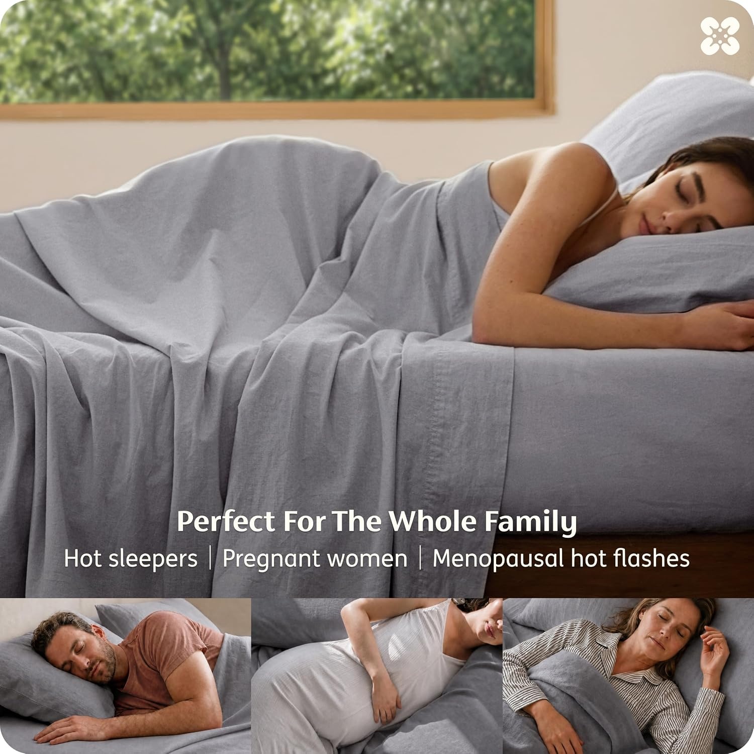 image:imageBedsure PureWoven Linen Sheets Queen Size Cotton Linen Blend Sheets 4PCS BV amp OekoTex Certified AllSeason Breathable for Hot Sleepers AntiPilling amp Tearproof 16 Deep Pocket Linen Beige05 Grey