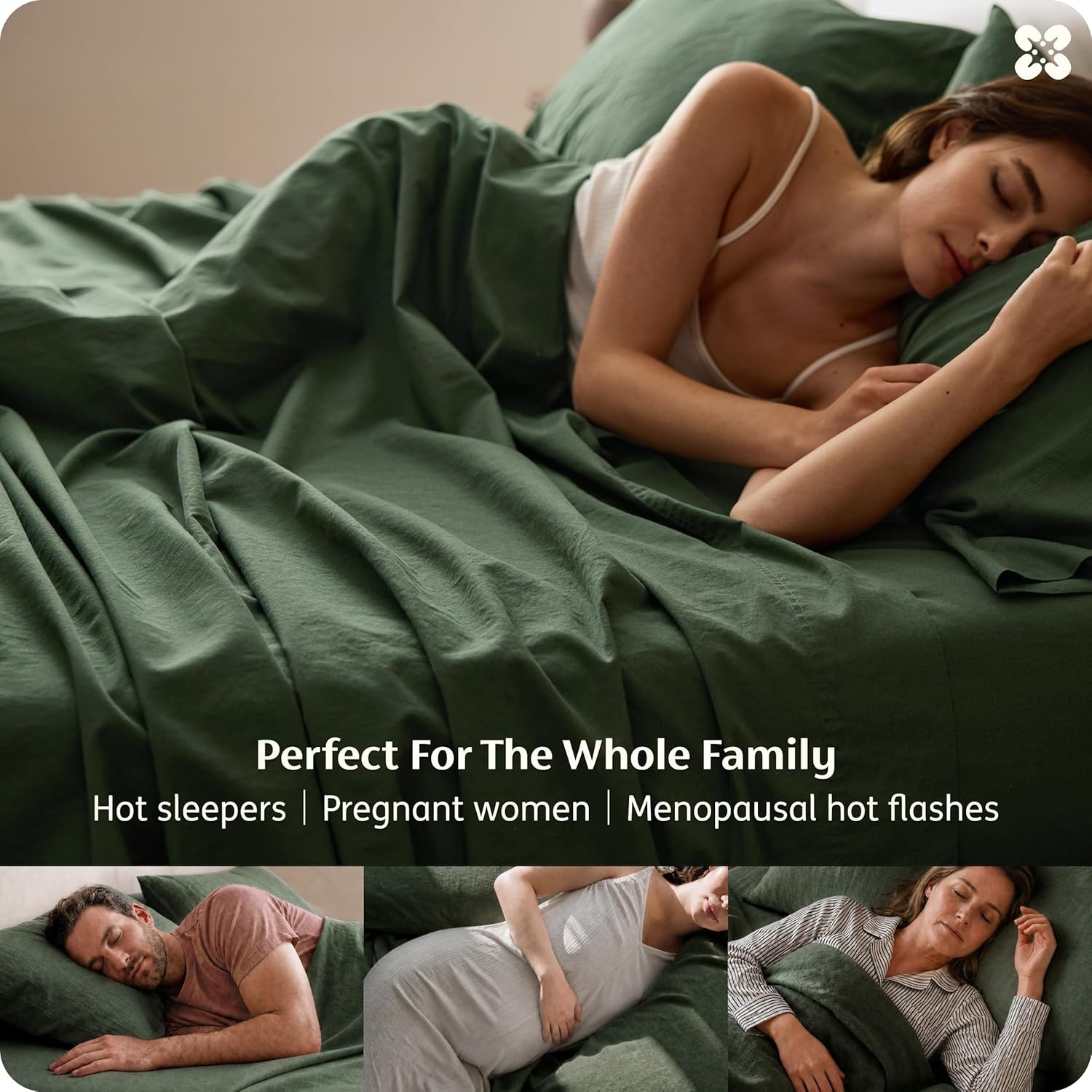 image:imageBedsure PureWoven Linen Sheets Queen Size Cotton Linen Blend Sheets 4PCS BV amp OekoTex Certified AllSeason Breathable for Hot Sleepers AntiPilling amp Tearproof 16 Deep Pocket Linen Beige06 Olive Green