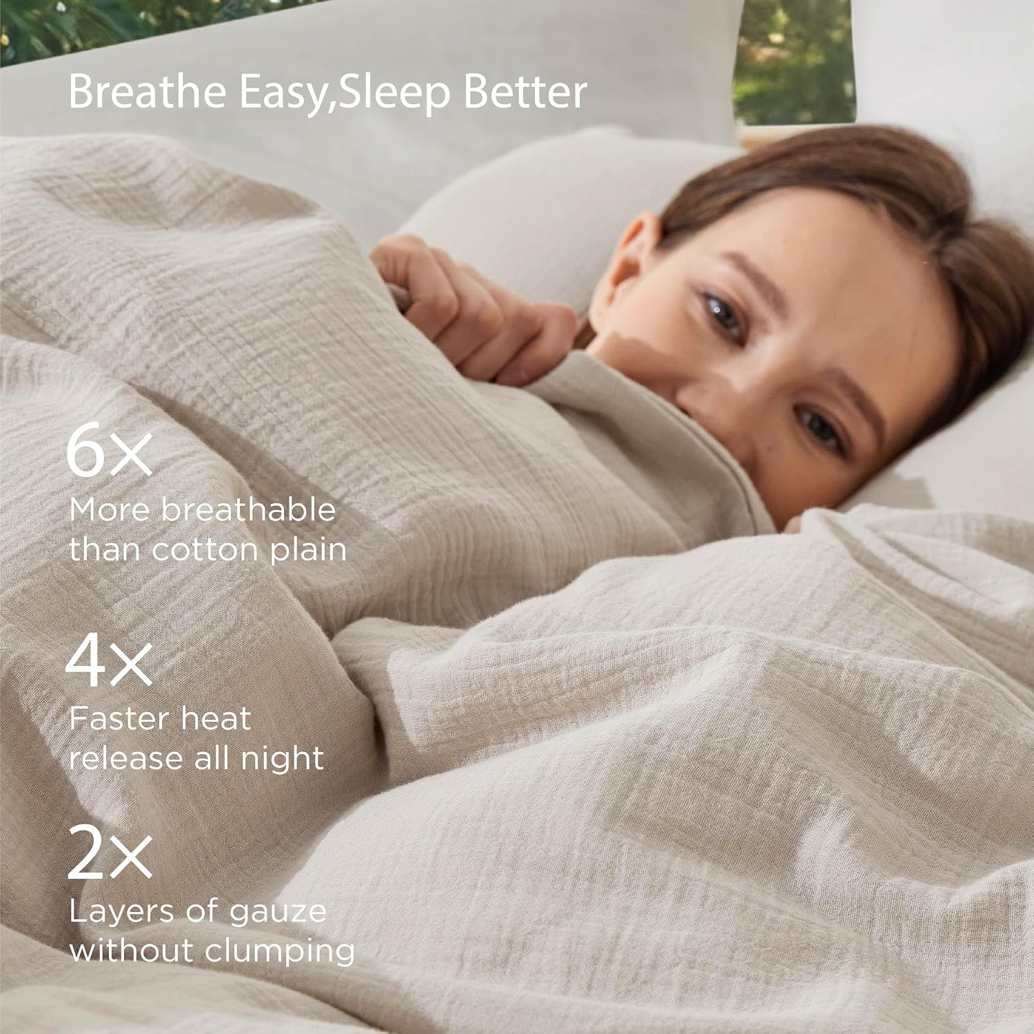 image:imageBedsure PureWoven Muslin Duvet Cover Cooling Bedding Set for Hot Sleepers Cotton Blend Viscose Derived from Bamboo Lightweight amp Silky Soft Breathable AllSeason Linen05 Muslin Linen No Comforter