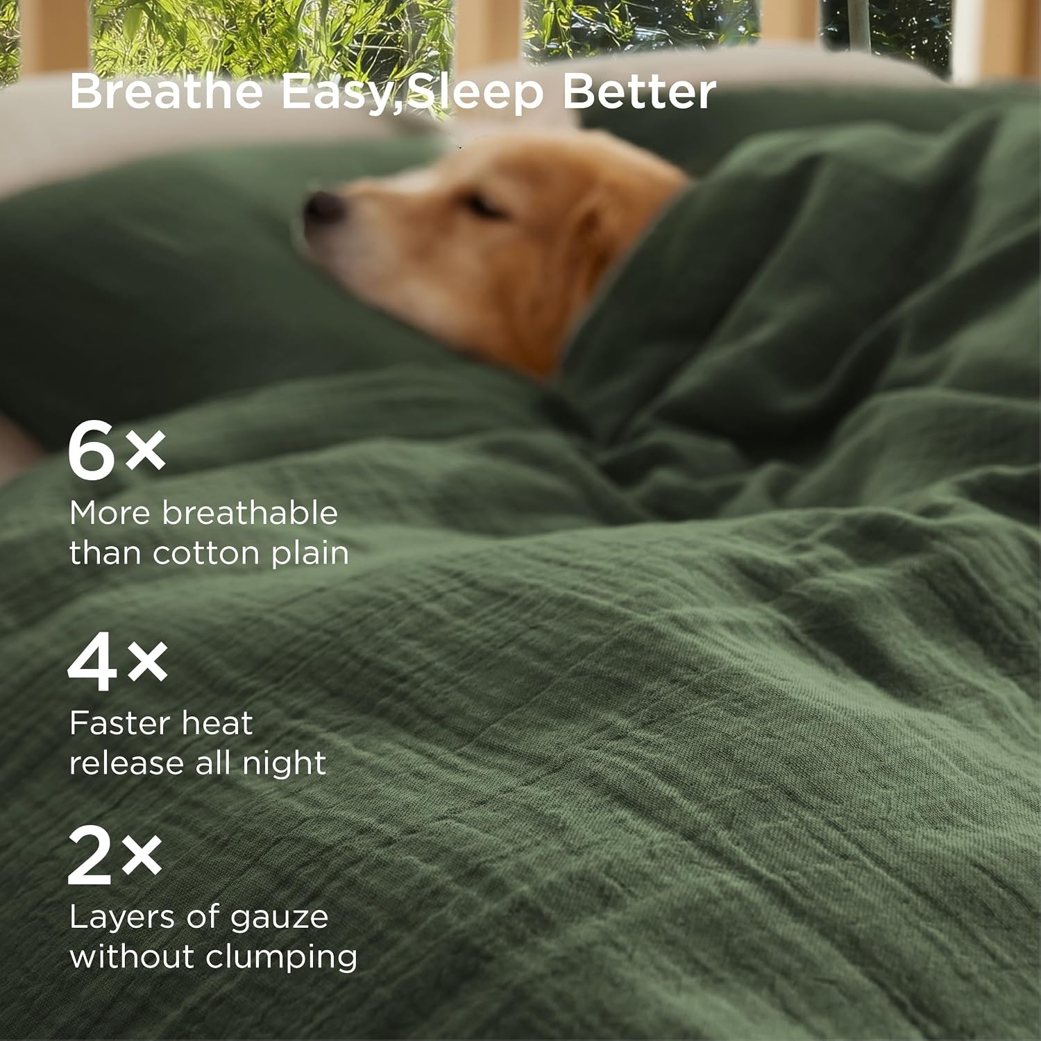 image:imageBedsure PureWoven Muslin Duvet Cover Cooling Bedding Set for Hot Sleepers Cotton Blend Viscose Derived from Bamboo Lightweight amp Silky Soft Breathable AllSeason Linen07 Muslin Olive Green No Comforter