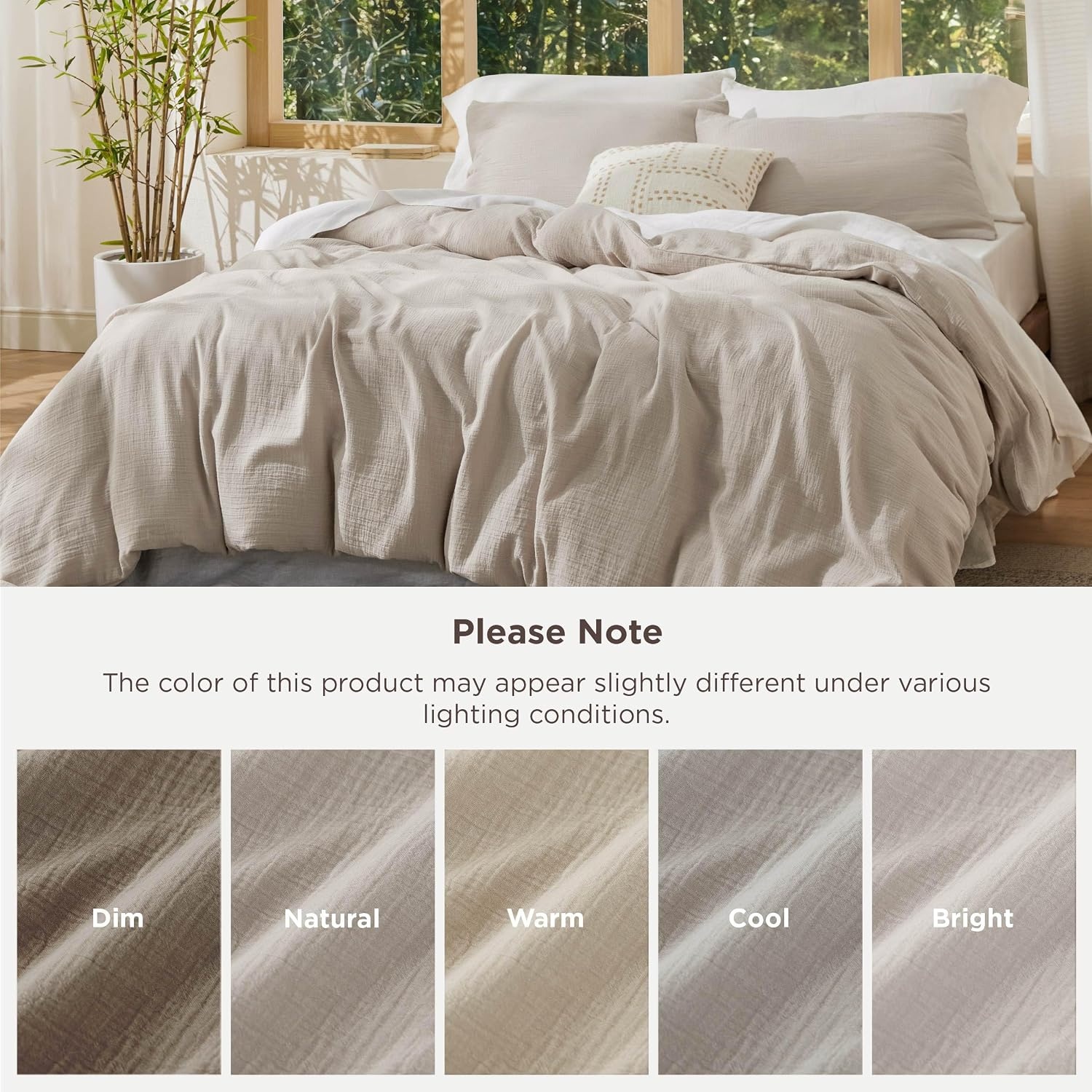 image:imageBedsure PureWoven Muslin Duvet Cover Cooling Bedding Set for Hot Sleepers Cotton Blend Viscose Derived from Bamboo Lightweight amp Silky Soft Breathable AllSeason Linen05 Muslin Linen No Comforter