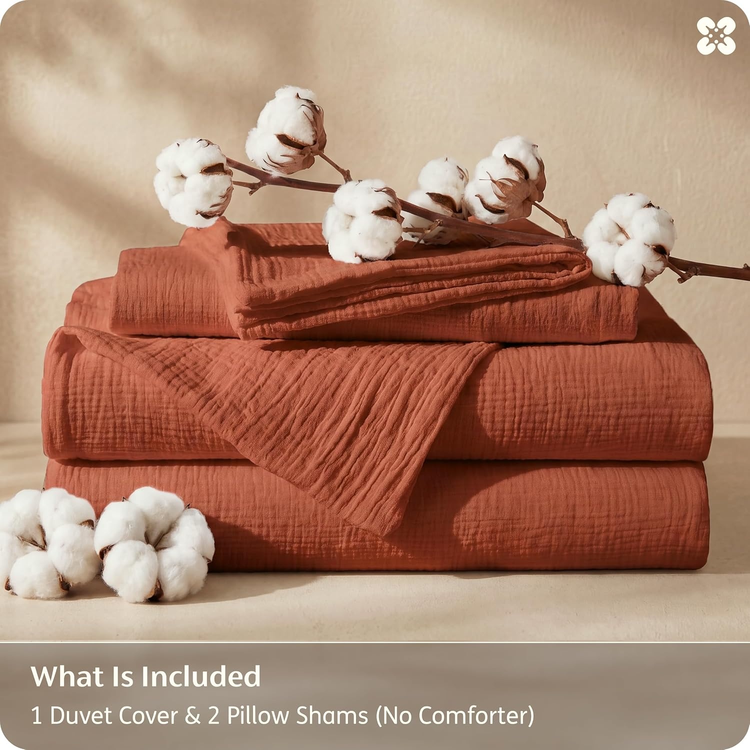 image:imageBedsure PureWoven Muslin Duvet Cover Cooling Bedding Set for Hot Sleepers Cotton Blend Viscose Derived from Bamboo Lightweight amp Silky Soft Breathable AllSeason Linen00 Muslin Terracotta No Comforter