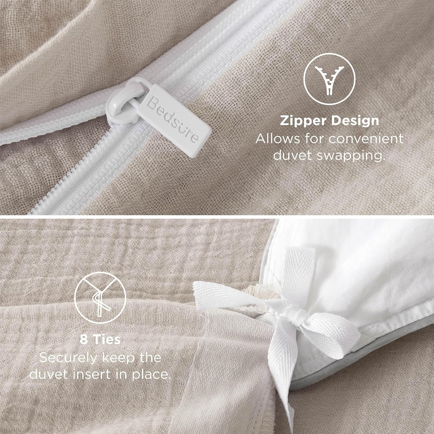 image:imageBedsure PureWoven Muslin Duvet Cover Cooling Bedding Set for Hot Sleepers Cotton Blend Viscose Derived from Bamboo Lightweight amp Silky Soft Breathable AllSeason Linen05 Muslin Linen No Comforter
