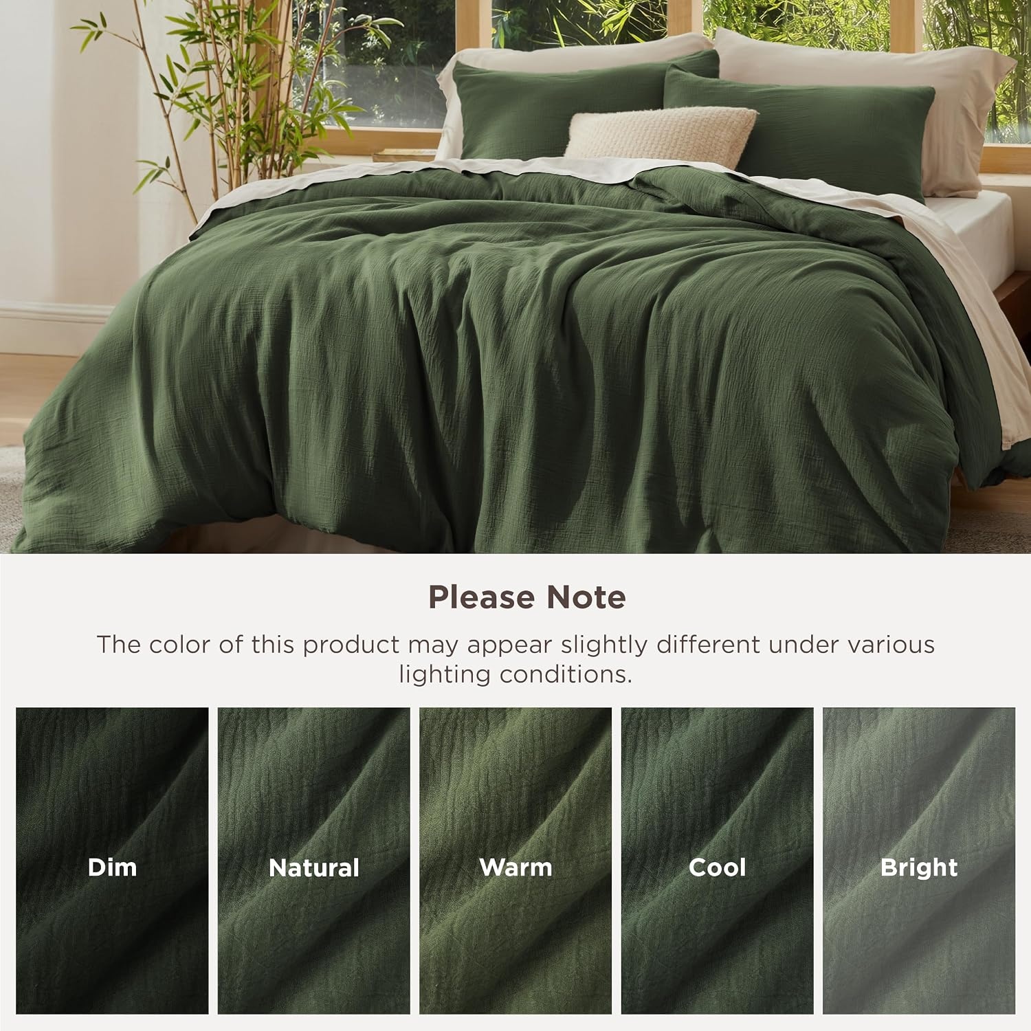 image:imageBedsure PureWoven Muslin Duvet Cover Cooling Bedding Set for Hot Sleepers Cotton Blend Viscose Derived from Bamboo Lightweight amp Silky Soft Breathable AllSeason Linen07 Muslin Olive Green No Comforter