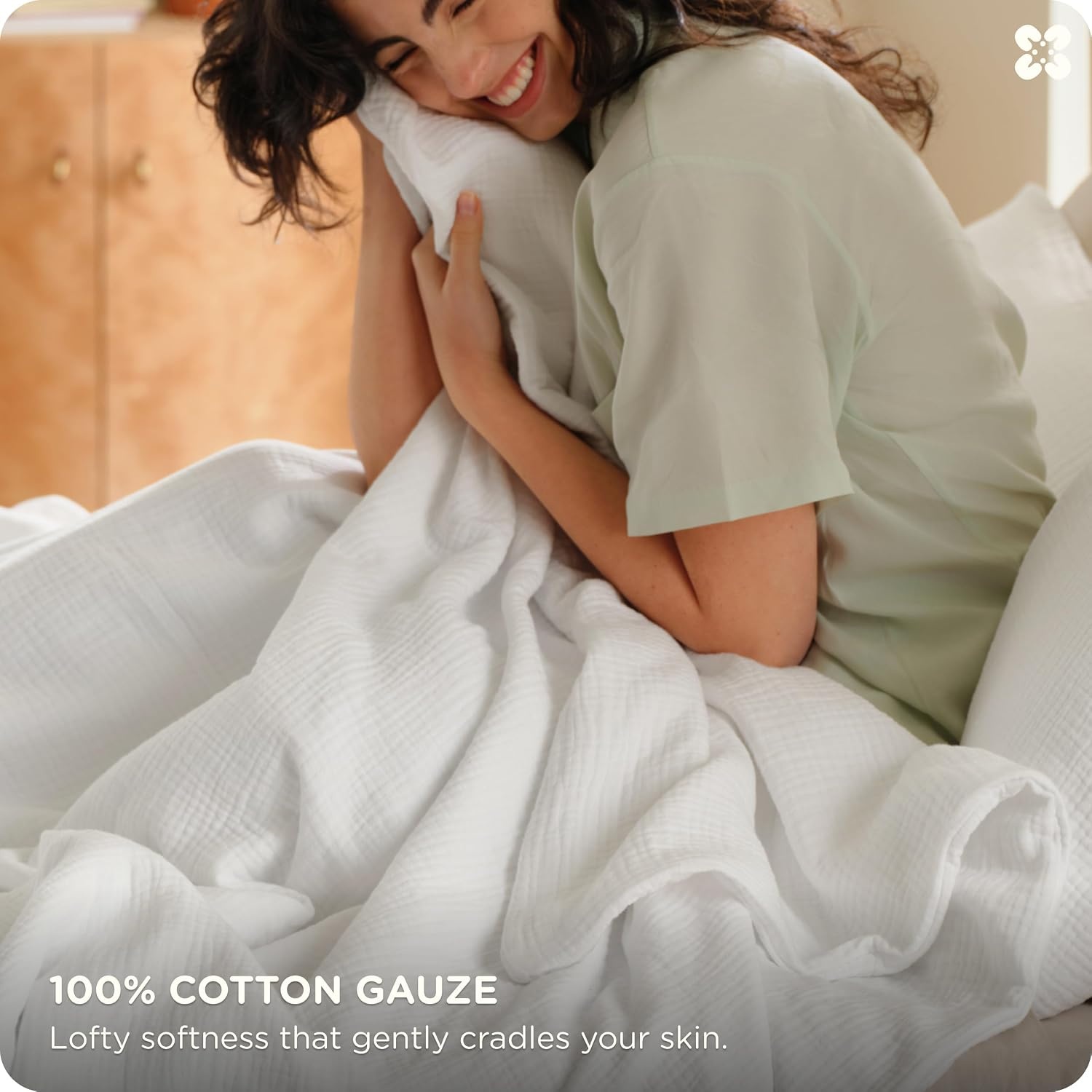 image:imageBedsure PureWoven Muslin Duvet Cover Cooling Bedding Set for Hot Sleepers Cotton Blend Viscose Derived from Bamboo Lightweight amp Silky Soft Breathable AllSeason Linen02 3layer Gauze Bright White No Comforter