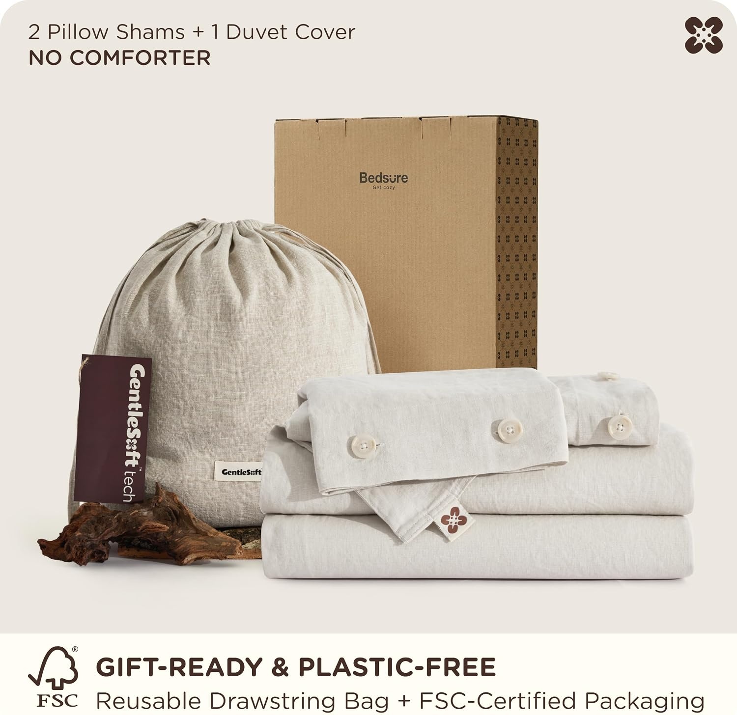 image:imageBedsure PureWoven Muslin Duvet Cover Cooling Bedding Set for Hot Sleepers Cotton Blend Viscose Derived from Bamboo Lightweight amp Silky Soft Breathable AllSeason Linen11 Linen No Comforter