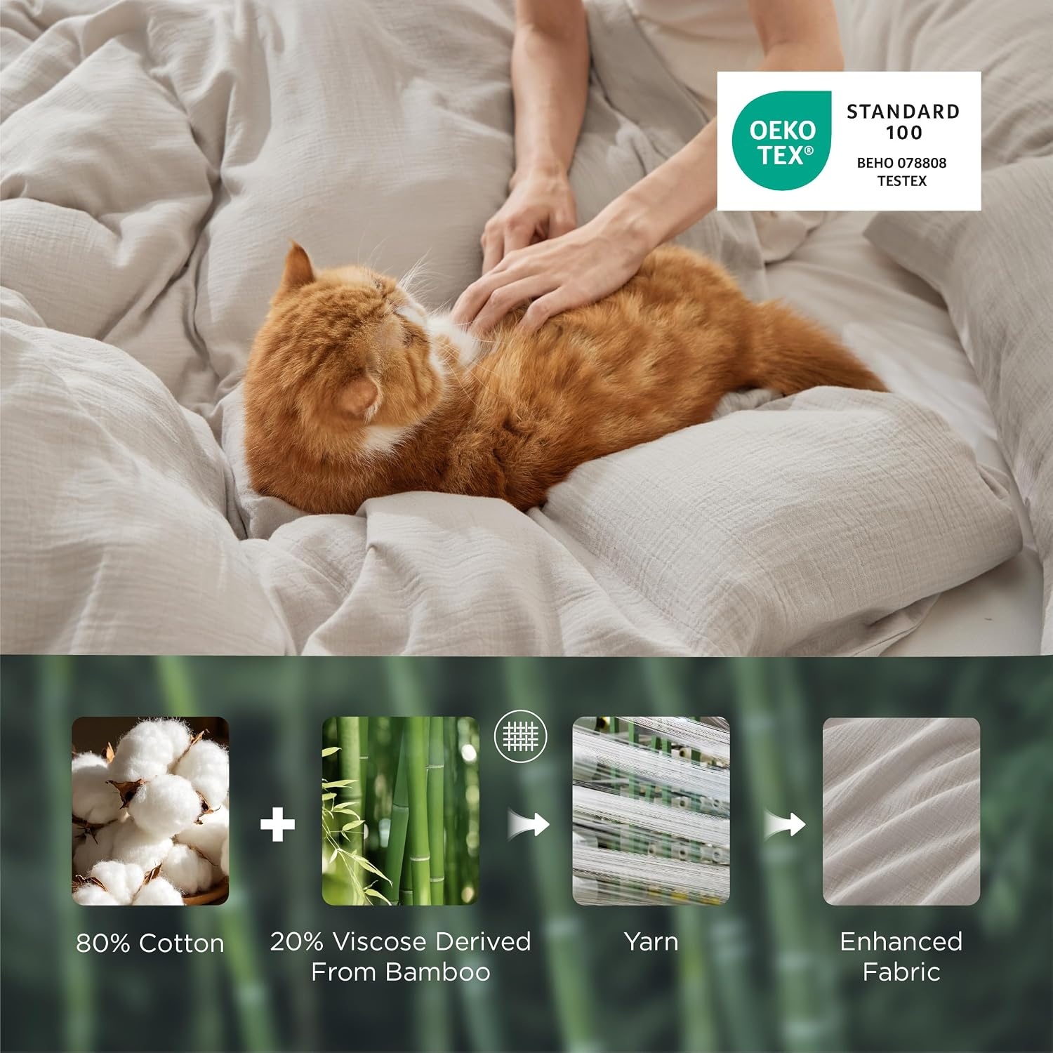 image:imageBedsure PureWoven Muslin Duvet Cover Cooling Bedding Set for Hot Sleepers Cotton Blend Viscose Derived from Bamboo Lightweight amp Silky Soft Breathable AllSeason Linen05 Muslin Linen No Comforter