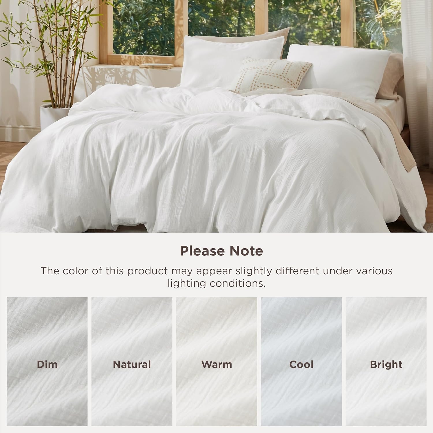 image:imageBedsure PureWoven Muslin Duvet Cover Cooling Bedding Set for Hot Sleepers Cotton Blend Viscose Derived from Bamboo Lightweight amp Silky Soft Breathable AllSeason Linen08 Muslin White No Comforter