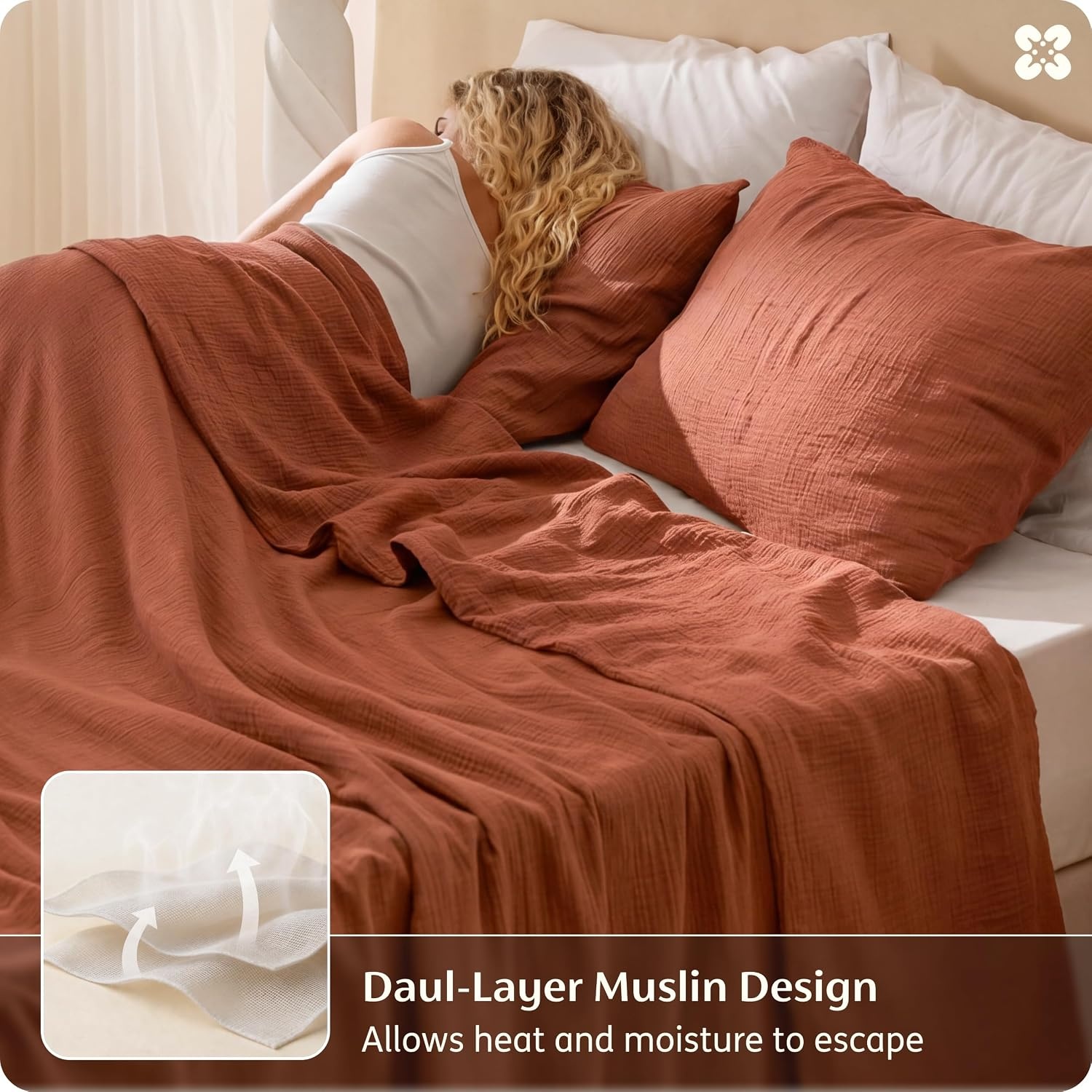 image:imageBedsure PureWoven Muslin Duvet Cover Cooling Bedding Set for Hot Sleepers Cotton Blend Viscose Derived from Bamboo Lightweight amp Silky Soft Breathable AllSeason Linen00 Muslin Terracotta No Comforter
