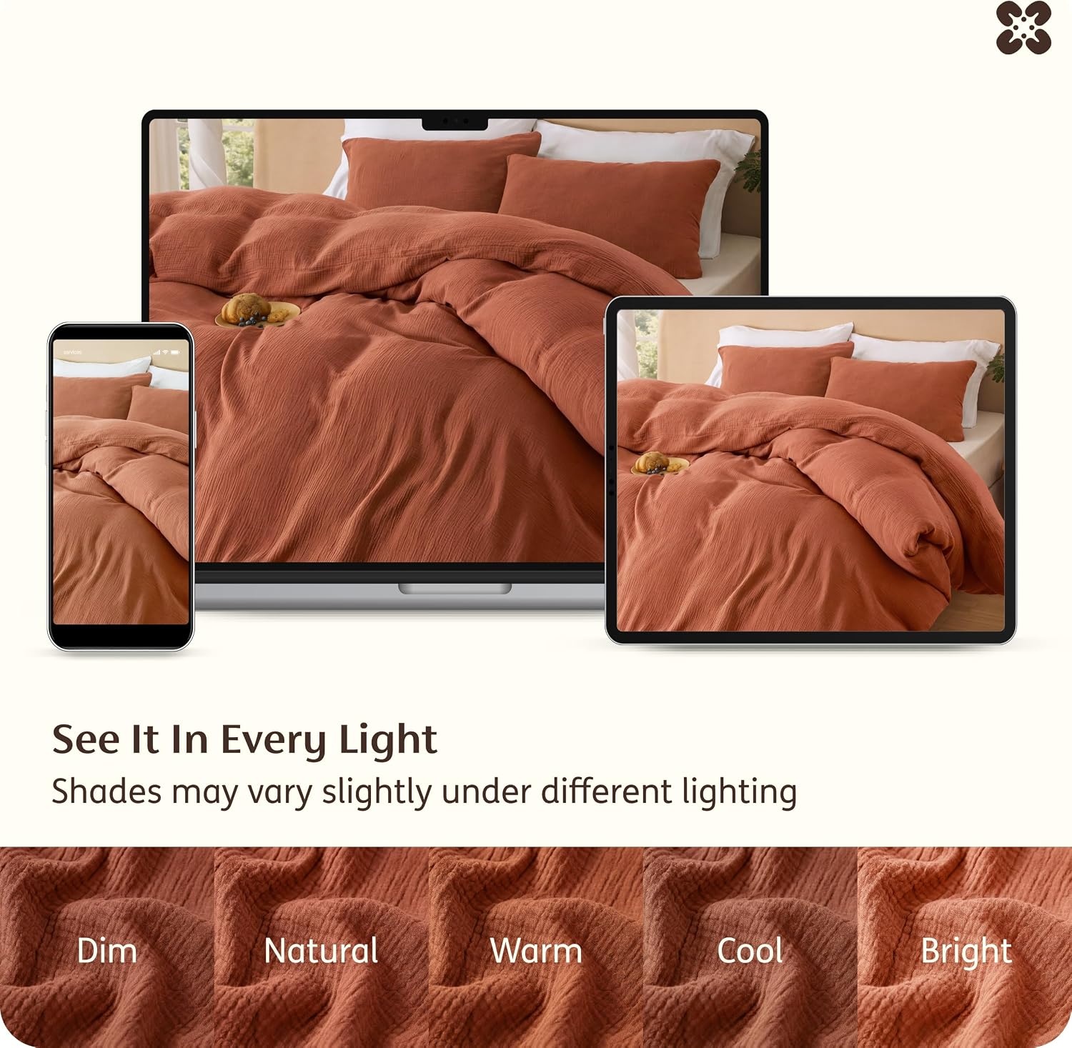 image:imageBedsure PureWoven Muslin Duvet Cover Cooling Bedding Set for Hot Sleepers Cotton Blend Viscose Derived from Bamboo Lightweight amp Silky Soft Breathable AllSeason Linen00 Muslin Terracotta No Comforter
