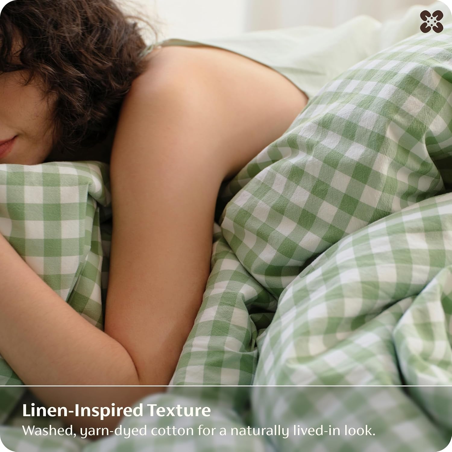 image:imageBedsure PureWoven Striped Duvet Cover Set LinenLike Queen Size 3PC 100 Washed Cotton Percale Bedding Set Reversible YarnDyed Design Zipper Closure Stripes White 90 x 9010 Gingham Willow Green