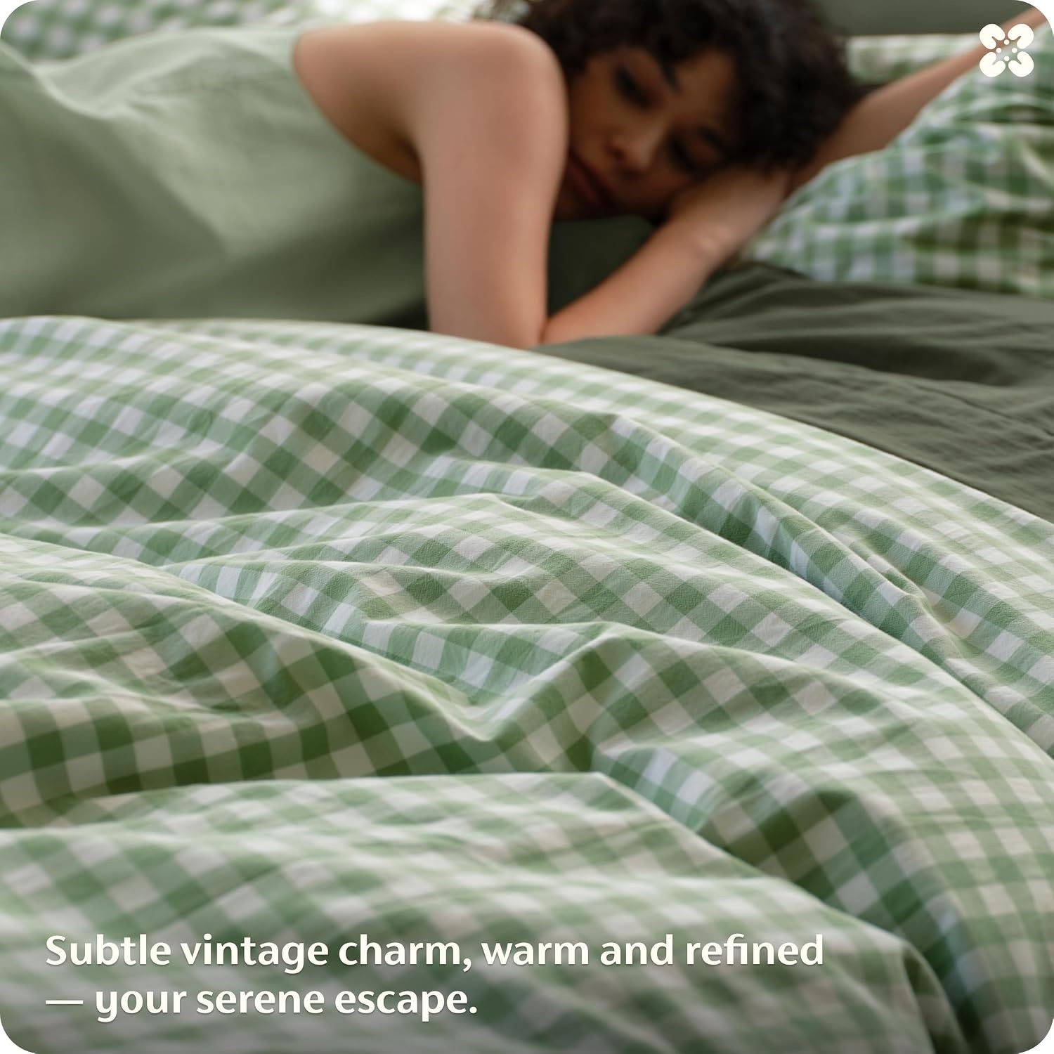 image:imageBedsure PureWoven Striped Duvet Cover Set LinenLike Queen Size 3PC 100 Washed Cotton Percale Bedding Set Reversible YarnDyed Design Zipper Closure Stripes White 90 x 9010 Gingham Willow Green