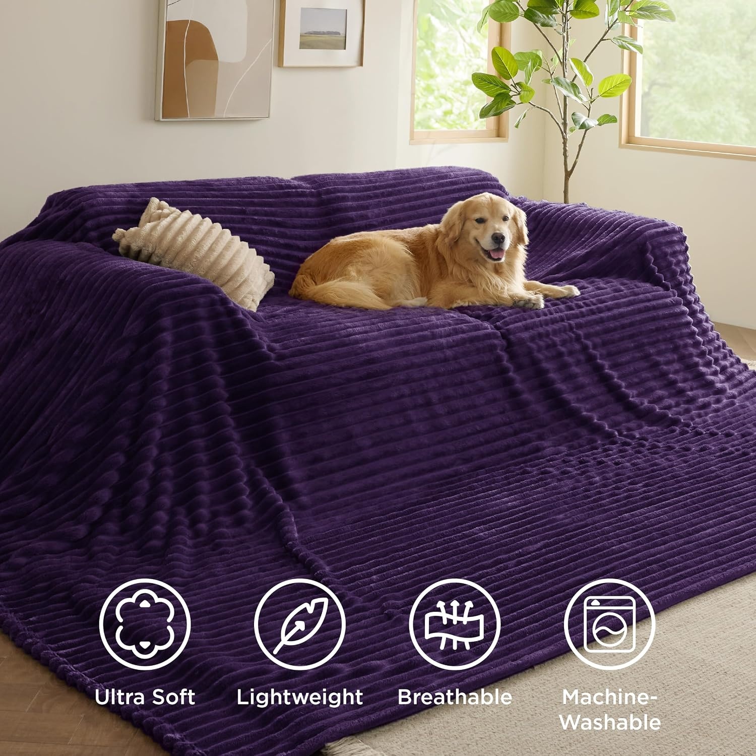 image:imageBedsure Soft Cozy Twin XL Blanket for Bed College Dorm Off White 66x90 Birthday Gifts for Women Mom Her Warm Lightweight Cozy Fluffy Throw Blanket Sofa Dorm Room Home Decor Machine WashablePurple