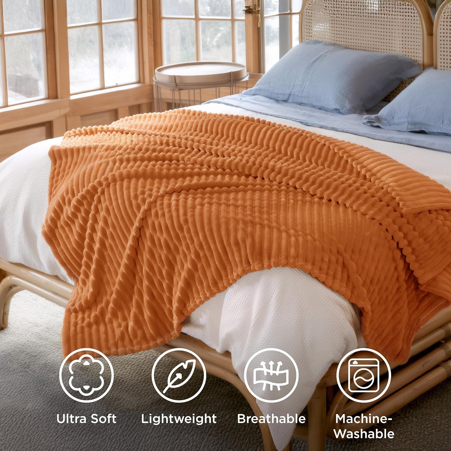 image:imageBedsure Soft Cozy Twin XL Blanket for Bed College Dorm Off White 66x90 Birthday Gifts for Women Mom Her Warm Lightweight Cozy Fluffy Throw Blanket Sofa Dorm Room Home Decor Machine WashableOrange