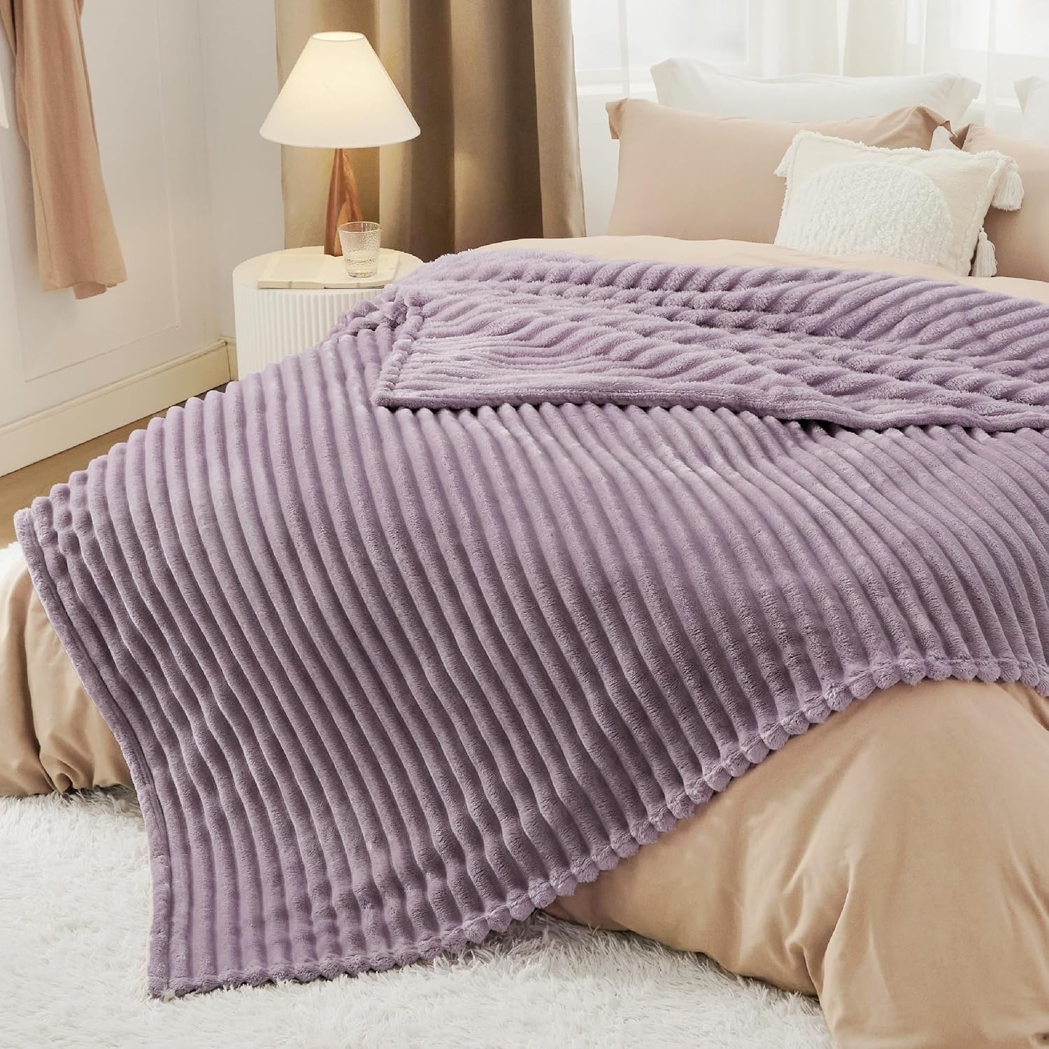 image:imageBedsure Soft Cozy Twin XL Blanket for Bed College Dorm Off White 66x90 Birthday Gifts for Women Mom Her Warm Lightweight Cozy Fluffy Throw Blanket Sofa Dorm Room Home Decor Machine WashableLight Purple