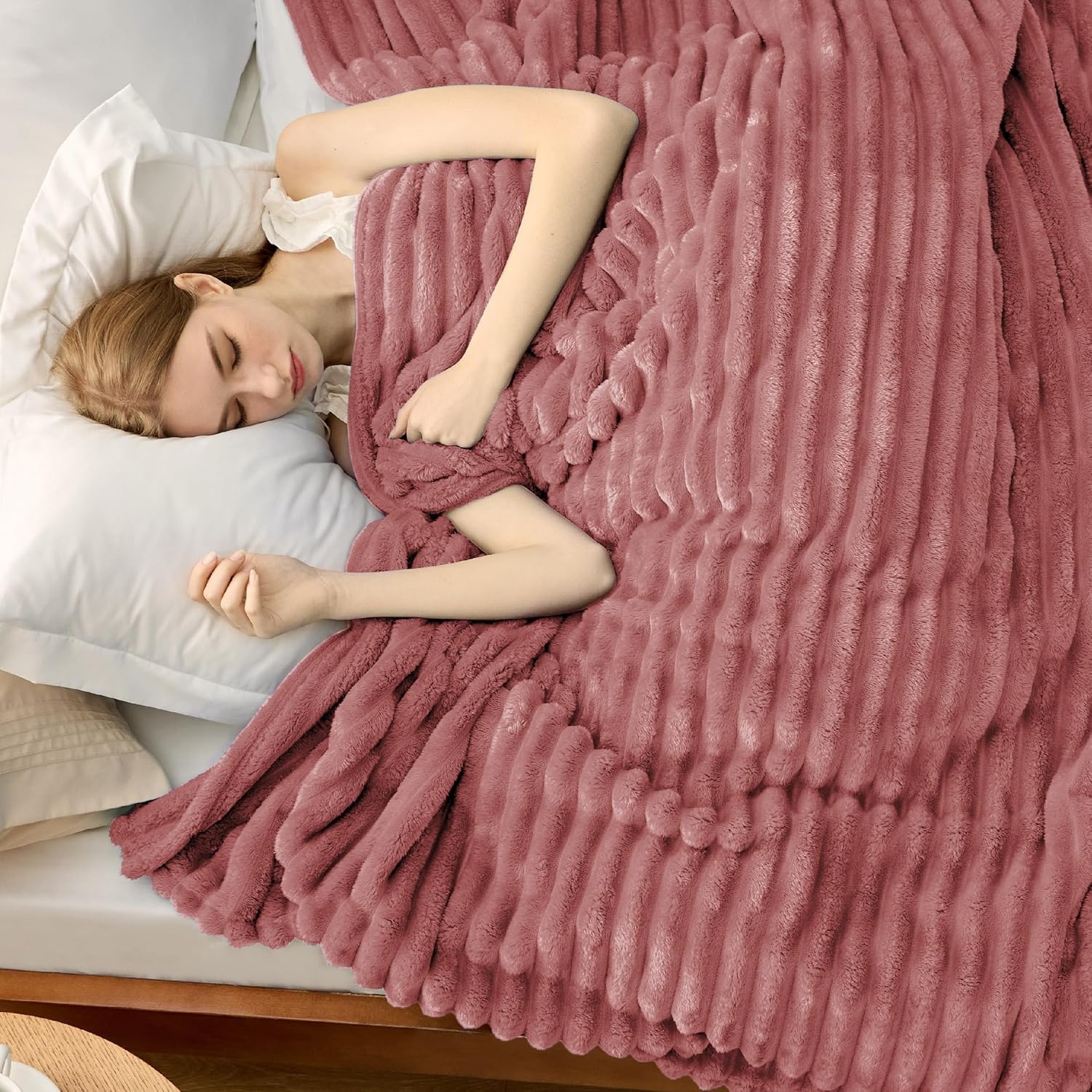 image:imageBedsure Soft Cozy Twin XL Blanket for Bed College Dorm Off White 66x90 Birthday Gifts for Women Mom Her Warm Lightweight Cozy Fluffy Throw Blanket Sofa Dorm Room Home Decor Machine WashableDusty Pink