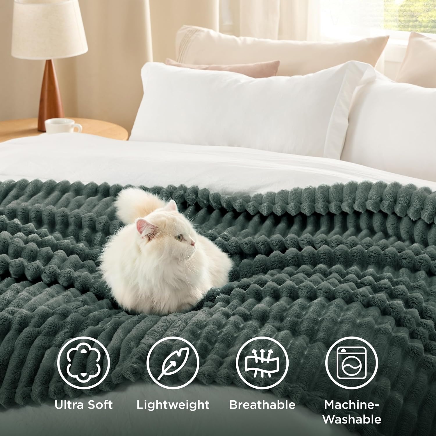 image:imageBedsure Soft Cozy Twin XL Blanket for Bed College Dorm Off White 66x90 Birthday Gifts for Women Mom Her Warm Lightweight Cozy Fluffy Throw Blanket Sofa Dorm Room Home Decor Machine WashableMallard Green