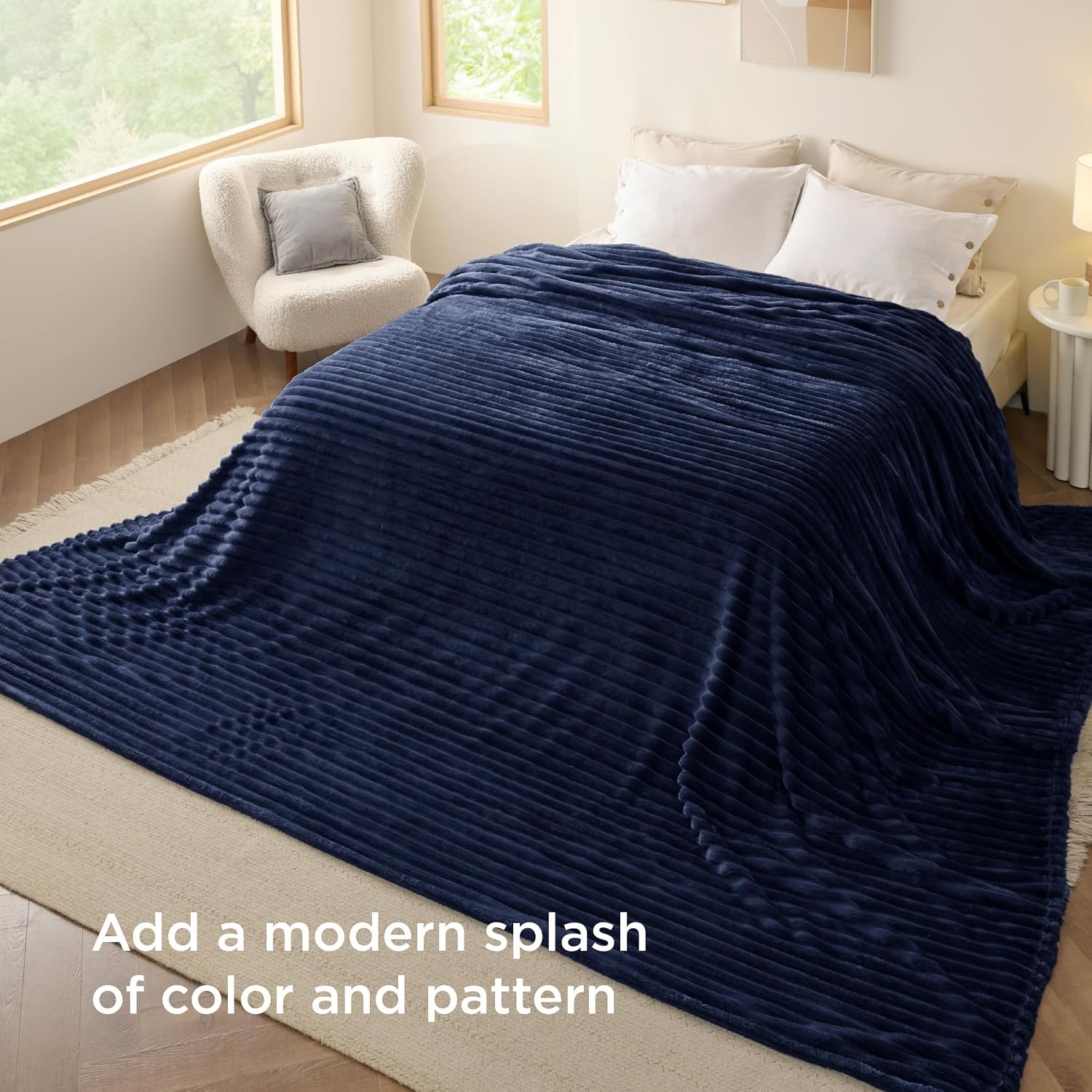 image:imageBedsure Soft Cozy Twin XL Blanket for Bed College Dorm Off White 66x90 Birthday Gifts for Women Mom Her Warm Lightweight Cozy Fluffy Throw Blanket Sofa Dorm Room Home Decor Machine WashableNavy