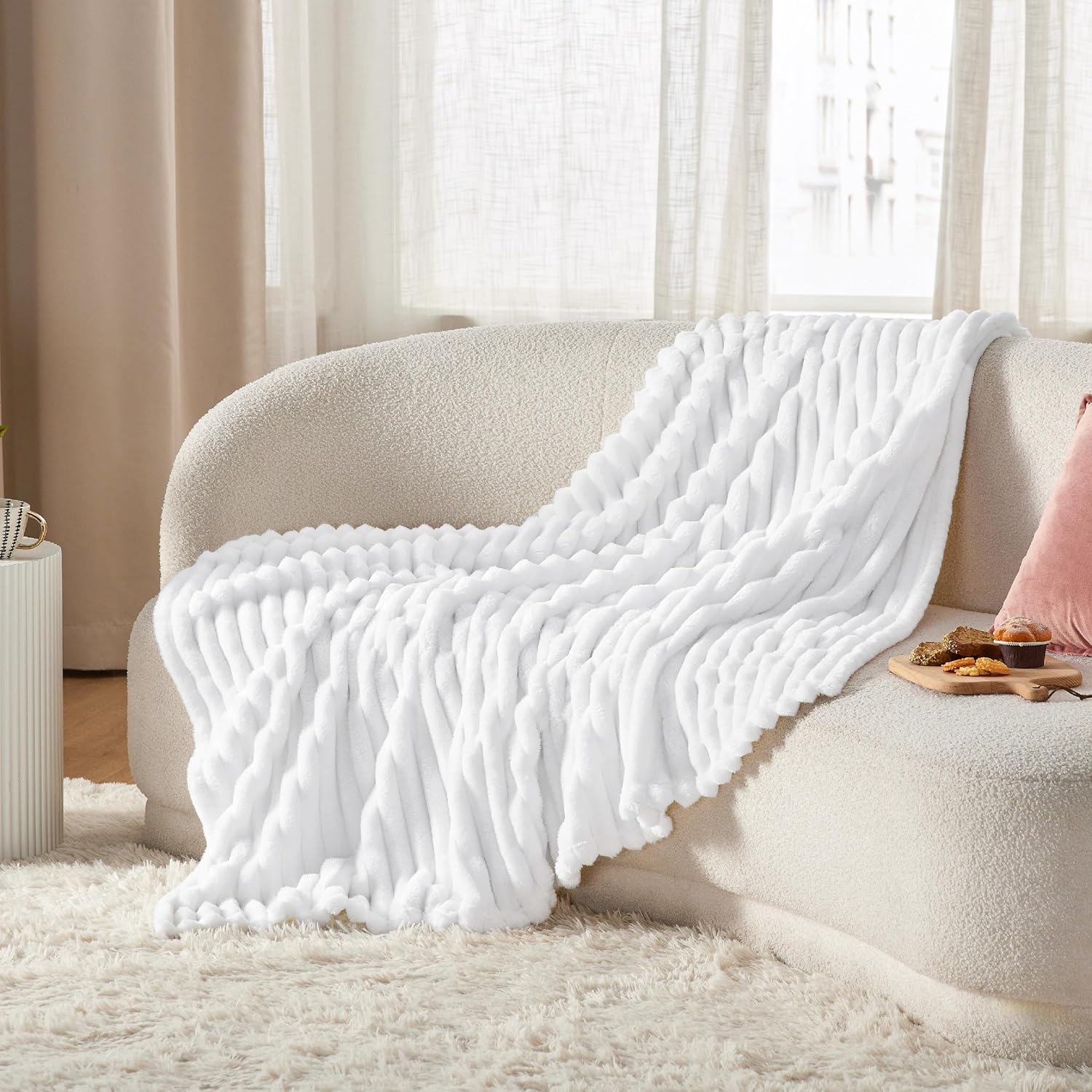 image:imageBedsure Soft Cozy Twin XL Blanket for Bed College Dorm Off White 66x90 Birthday Gifts for Women Mom Her Warm Lightweight Cozy Fluffy Throw Blanket Sofa Dorm Room Home Decor Machine WashableBright White