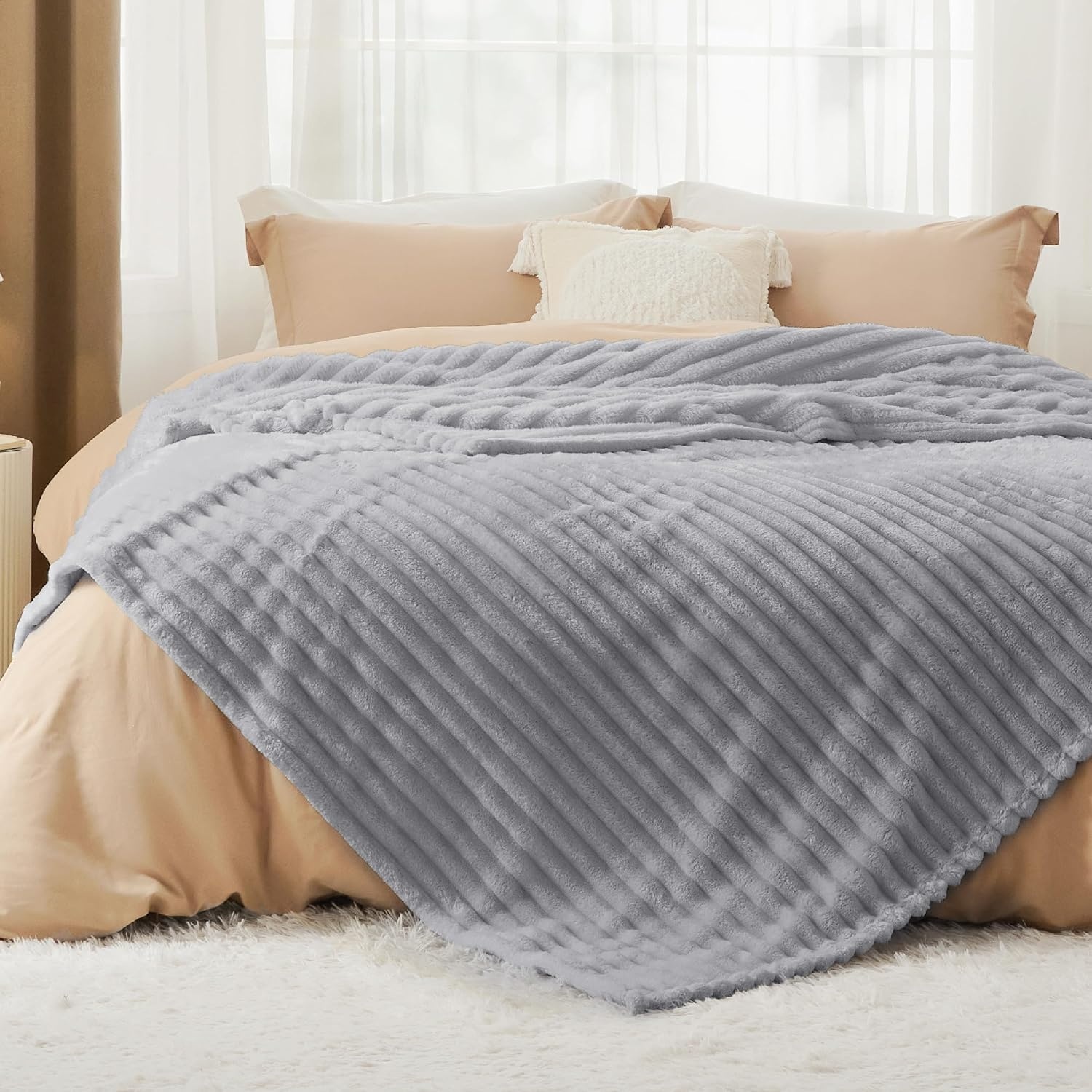 image:imageBedsure Soft Cozy Twin XL Blanket for Bed College Dorm Off White 66x90 Birthday Gifts for Women Mom Her Warm Lightweight Cozy Fluffy Throw Blanket Sofa Dorm Room Home Decor Machine WashableLight Grey