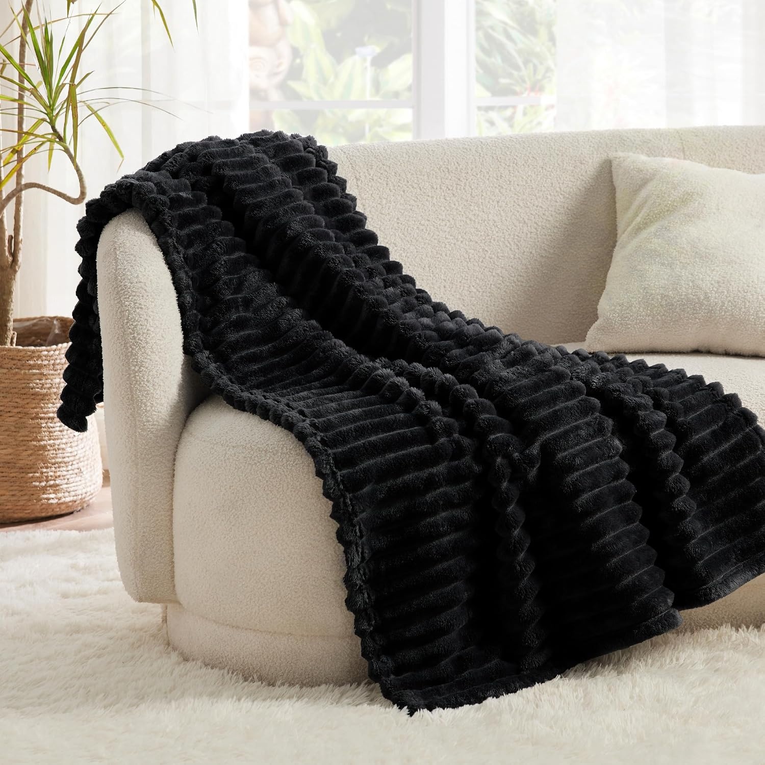 image:imageBedsure Soft Cozy Twin XL Blanket for Bed College Dorm Off White 66x90 Birthday Gifts for Women Mom Her Warm Lightweight Cozy Fluffy Throw Blanket Sofa Dorm Room Home Decor Machine WashableBlack