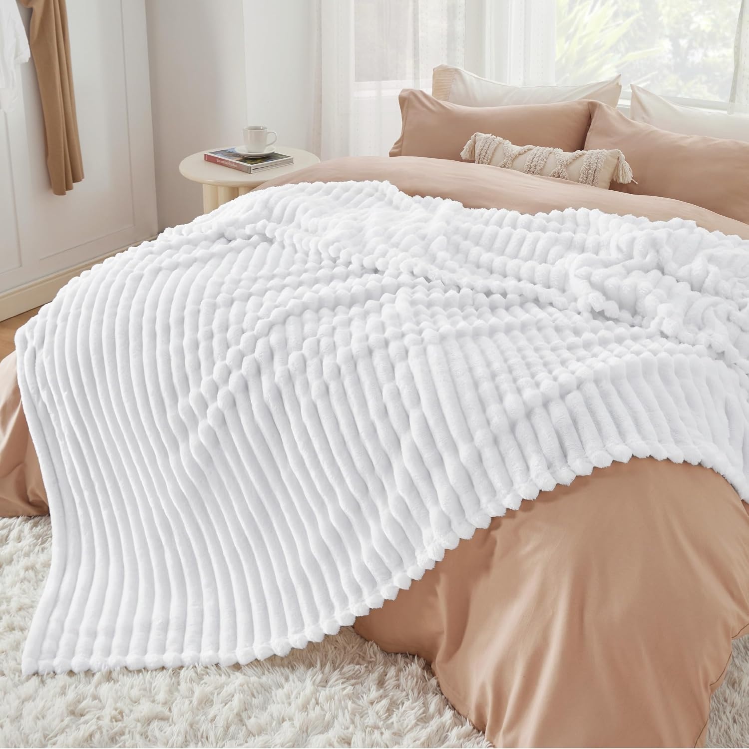 image:imageBedsure Soft Cozy Twin XL Blanket for Bed College Dorm Off White 66x90 Birthday Gifts for Women Mom Her Warm Lightweight Cozy Fluffy Throw Blanket Sofa Dorm Room Home Decor Machine WashableBright White