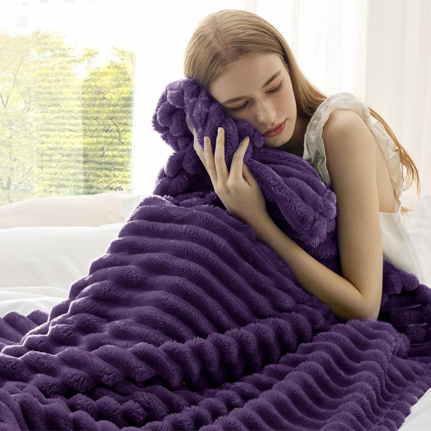 image:imageBedsure Soft Cozy Twin XL Blanket for Bed College Dorm Off White 66x90 Birthday Gifts for Women Mom Her Warm Lightweight Cozy Fluffy Throw Blanket Sofa Dorm Room Home Decor Machine WashablePurple