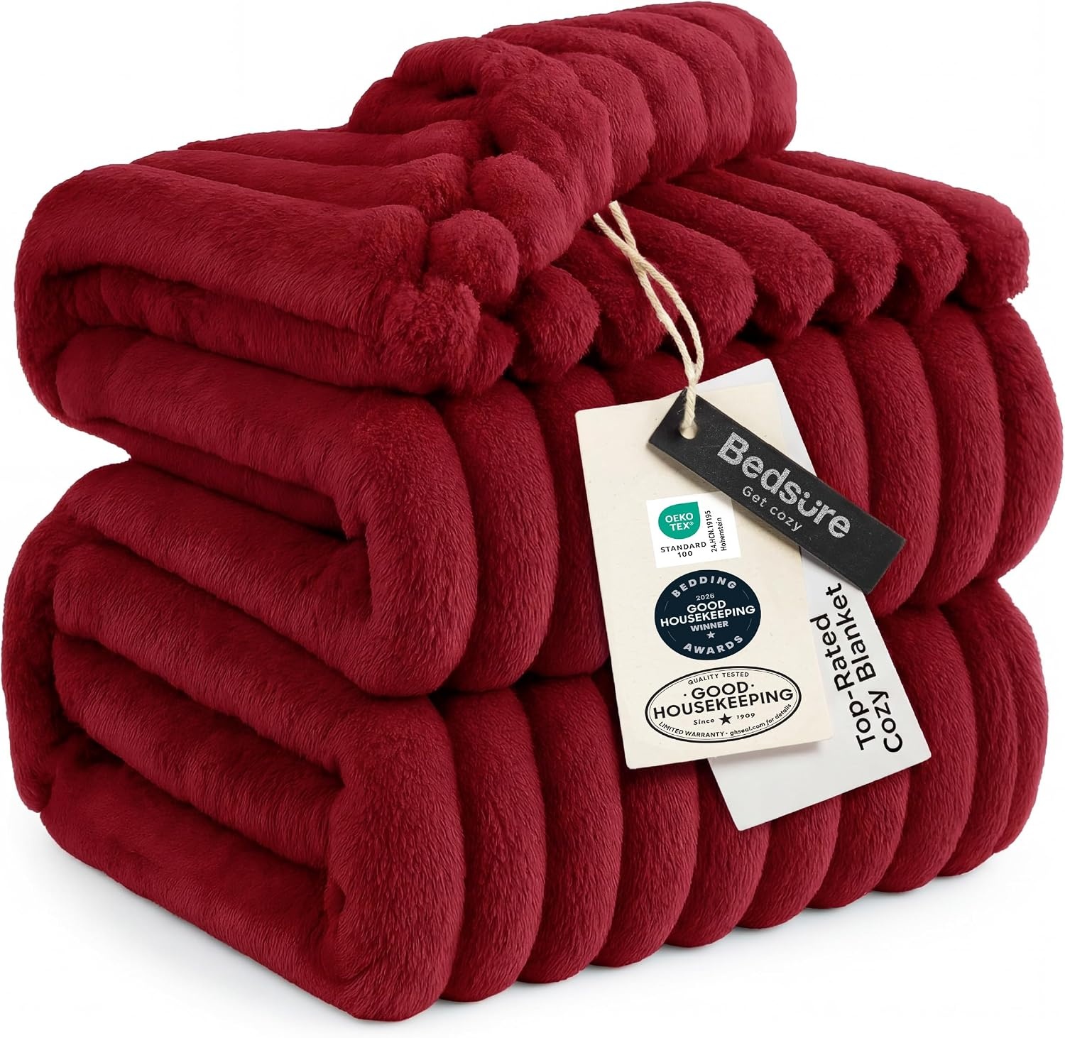 image:imageBedsure Soft Cozy Twin XL Blanket for Bed College Dorm Off White 66x90 Birthday Gifts for Women Mom Her Warm Lightweight Cozy Fluffy Throw Blanket Sofa Dorm Room Home Decor Machine WashableRed