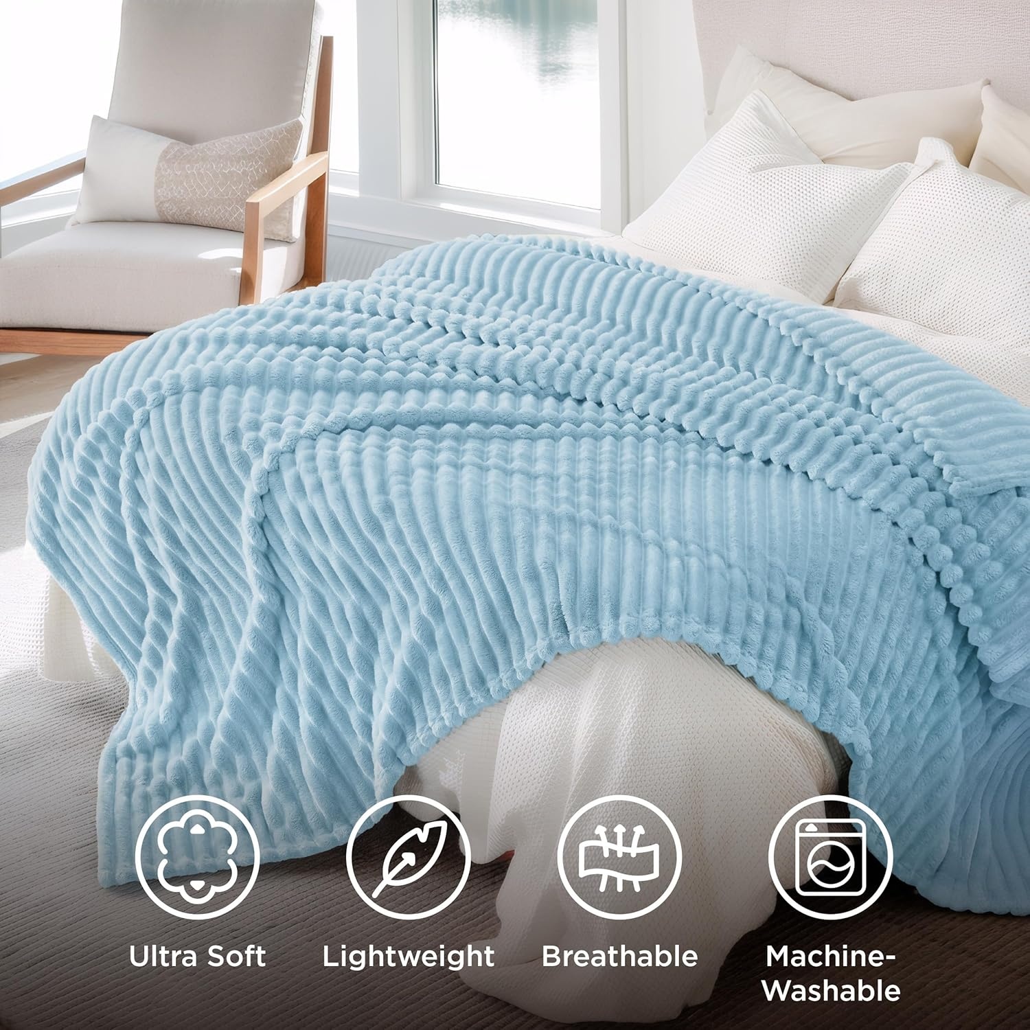 image:imageBedsure Soft Cozy Twin XL Blanket for Bed College Dorm Off White 66x90 Birthday Gifts for Women Mom Her Warm Lightweight Cozy Fluffy Throw Blanket Sofa Dorm Room Home Decor Machine WashableLight Blue