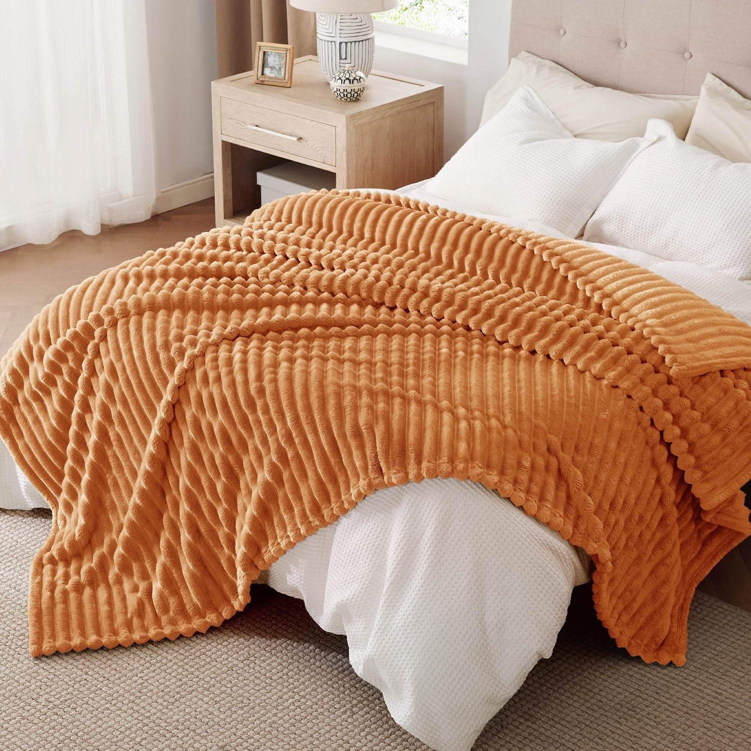 image:imageBedsure Soft Cozy Twin XL Blanket for Bed College Dorm Off White 66x90 Birthday Gifts for Women Mom Her Warm Lightweight Cozy Fluffy Throw Blanket Sofa Dorm Room Home Decor Machine WashableOrange