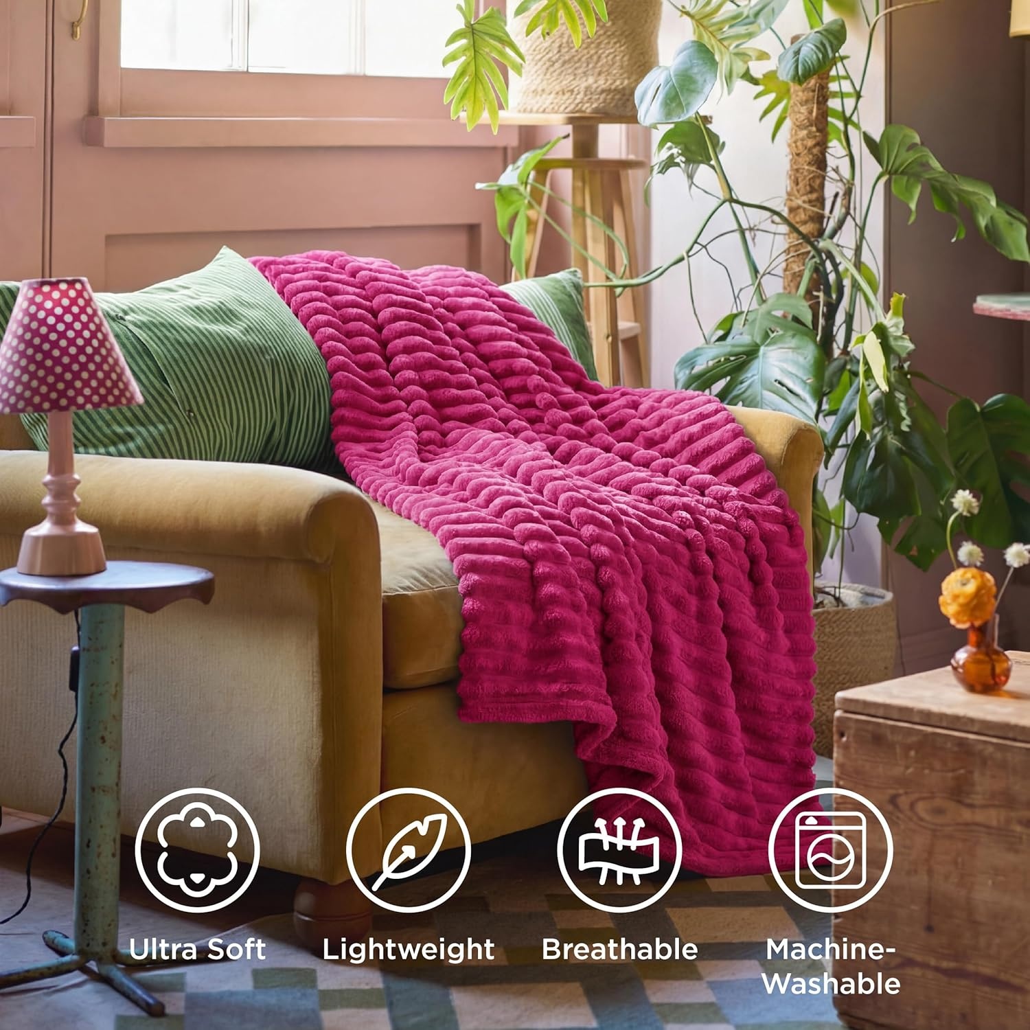 image:imageBedsure Soft Cozy Twin XL Blanket for Bed College Dorm Off White 66x90 Birthday Gifts for Women Mom Her Warm Lightweight Cozy Fluffy Throw Blanket Sofa Dorm Room Home Decor Machine WashableHot Pink